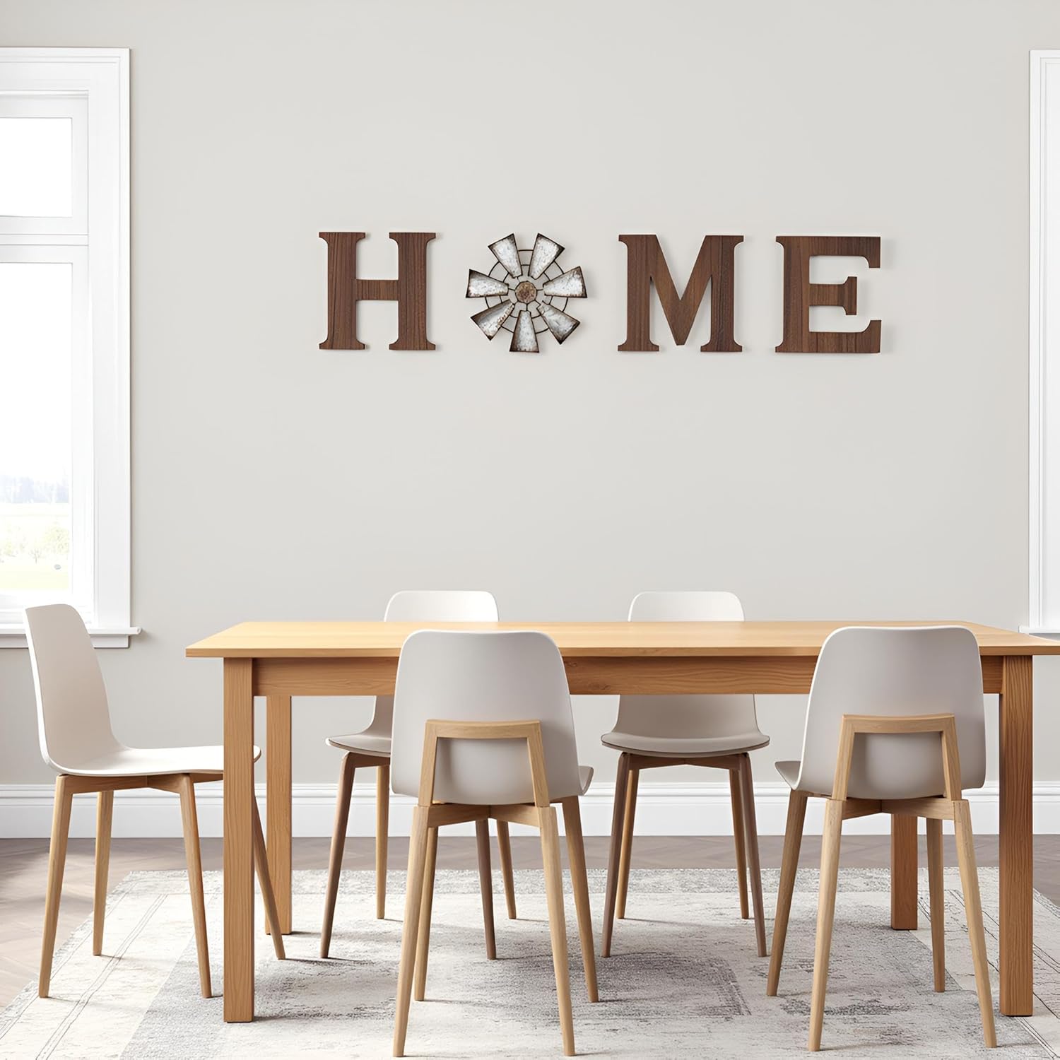 Rustic Brown Wood HOME Sign, Metal Windmill O. Farmhouse Wall Decor Gift. - Image 5