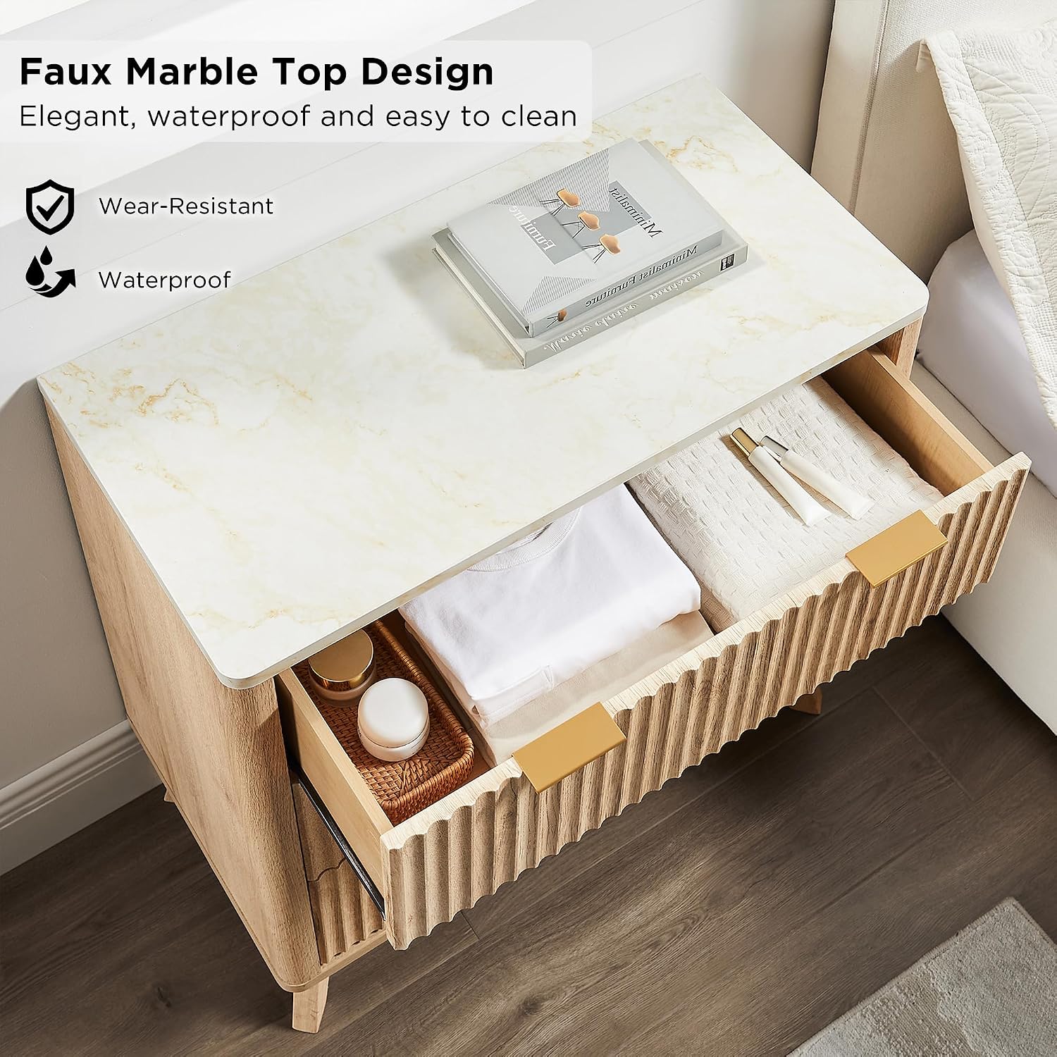 T4TREAM Fluted Mid-Century Nightstands (Set of 2) Review w/ Marble Top - Image 4