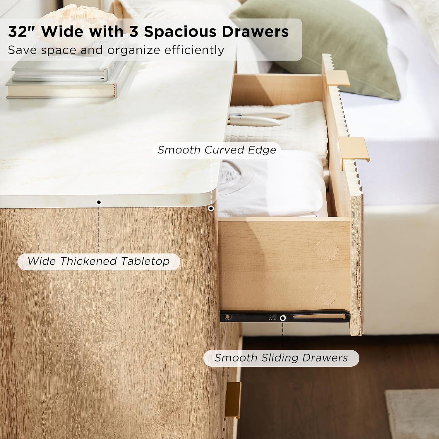 T4TREAM Fluted Mid-Century Nightstands (Set of 2) Review w/ Marble Top - Image 5