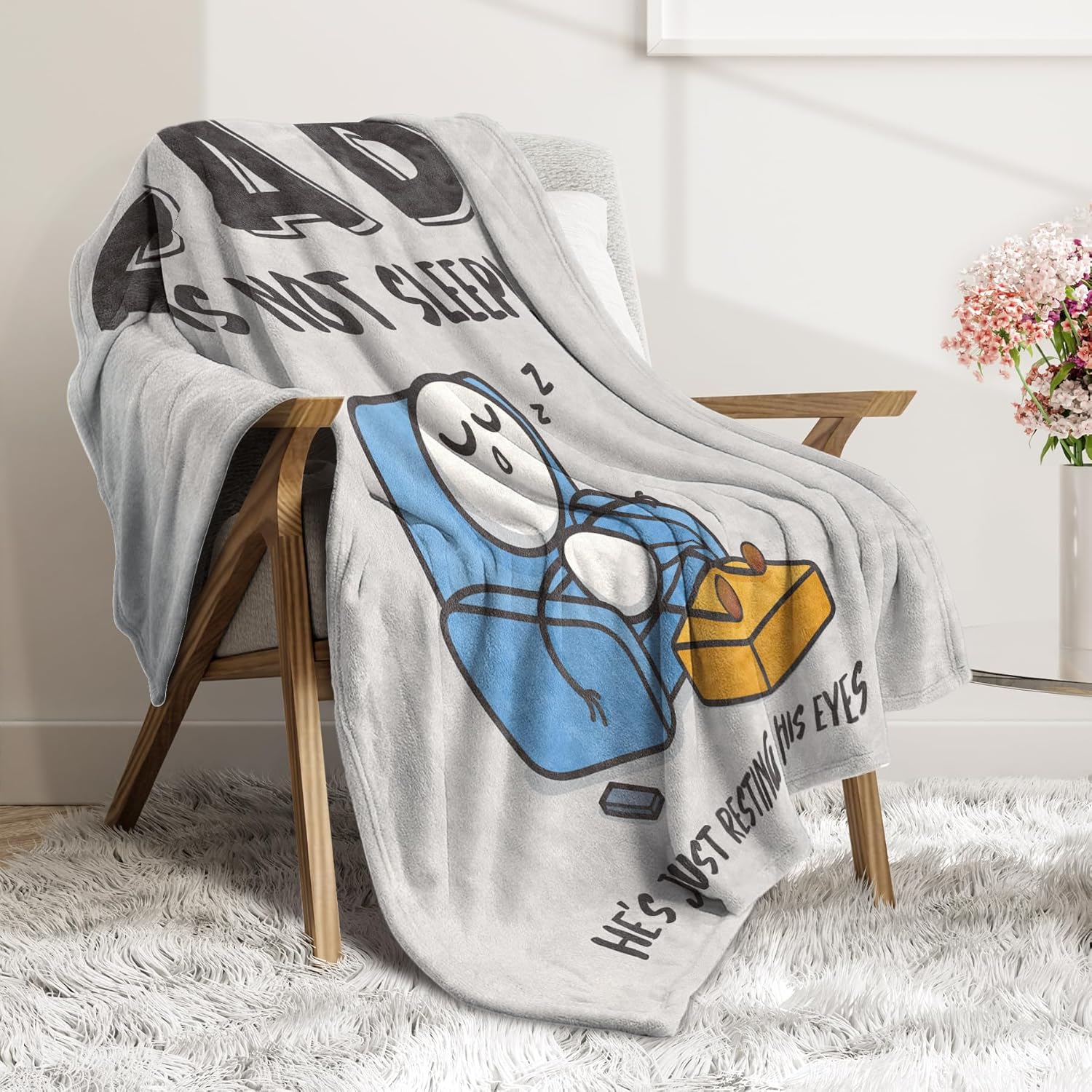 Funny "Dad is Not Sleeping" Soft Throw Blanket - Humorous Gift for Dad - Image 3
