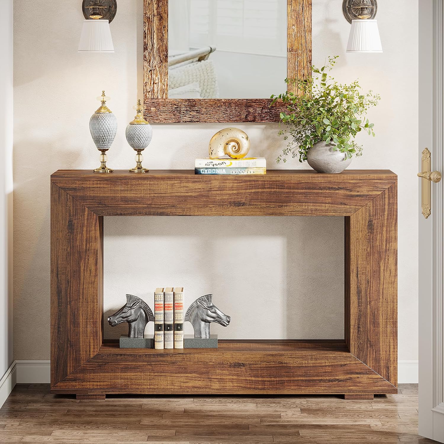 Farmhouse Industrial Console Table with Entryway Storage & Accent. - Image 3
