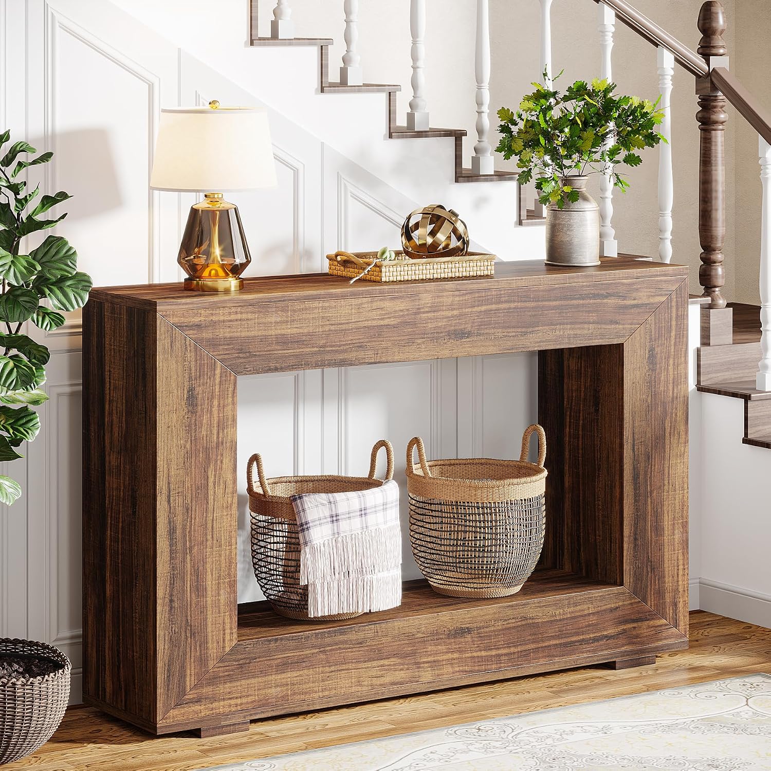 Farmhouse Industrial Console Table with Entryway Storage & Accent. - Image 4