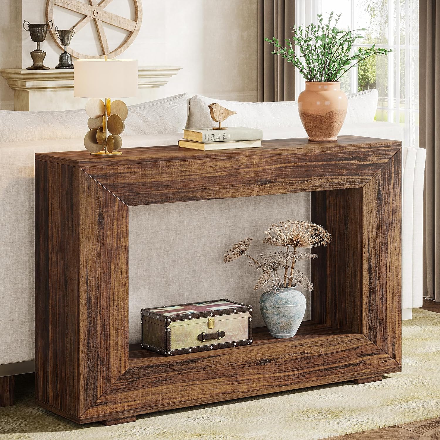 Farmhouse Industrial Console Table with Entryway Storage & Accent. - Image 5