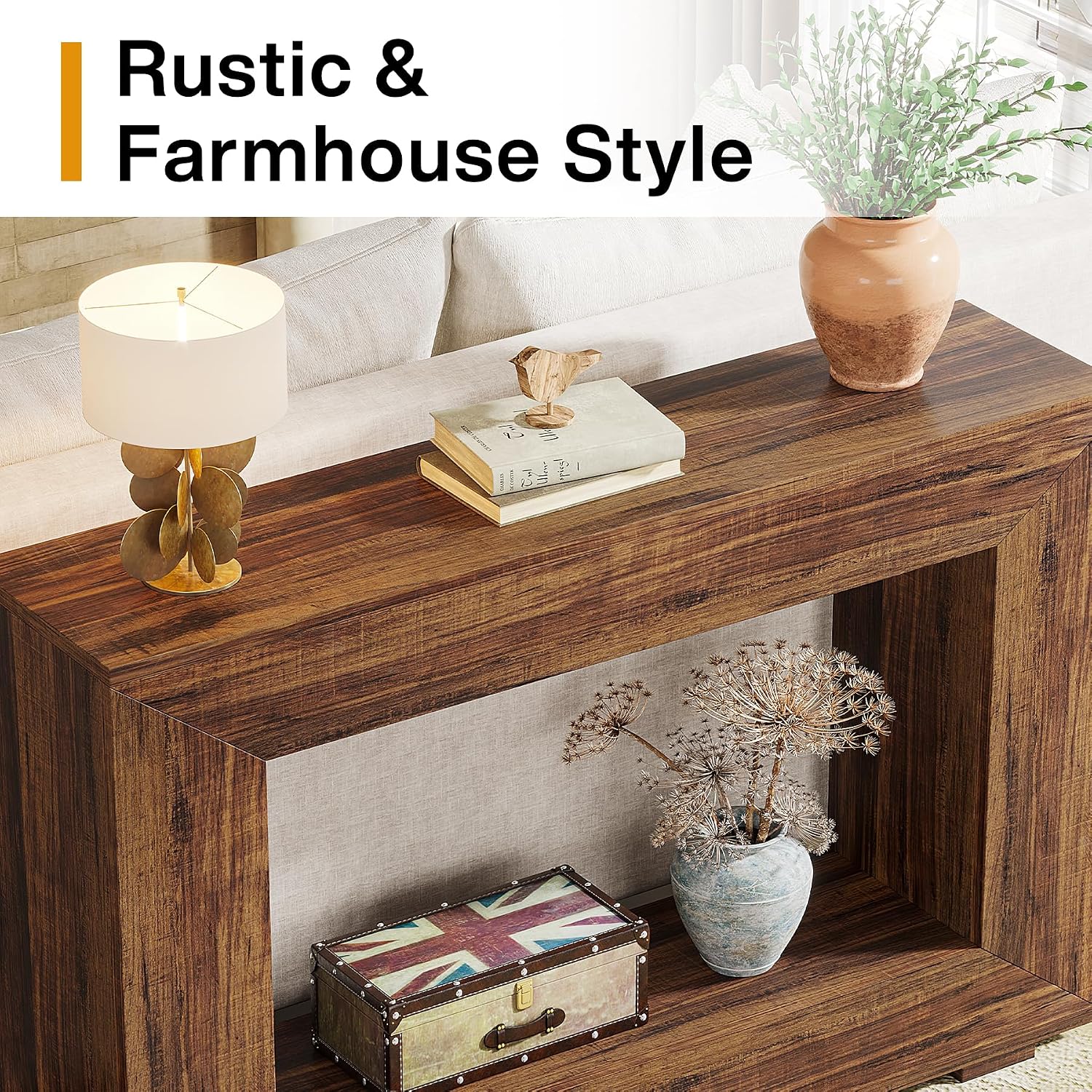 Farmhouse Industrial Console Table with Entryway Storage & Accent. - Image 6