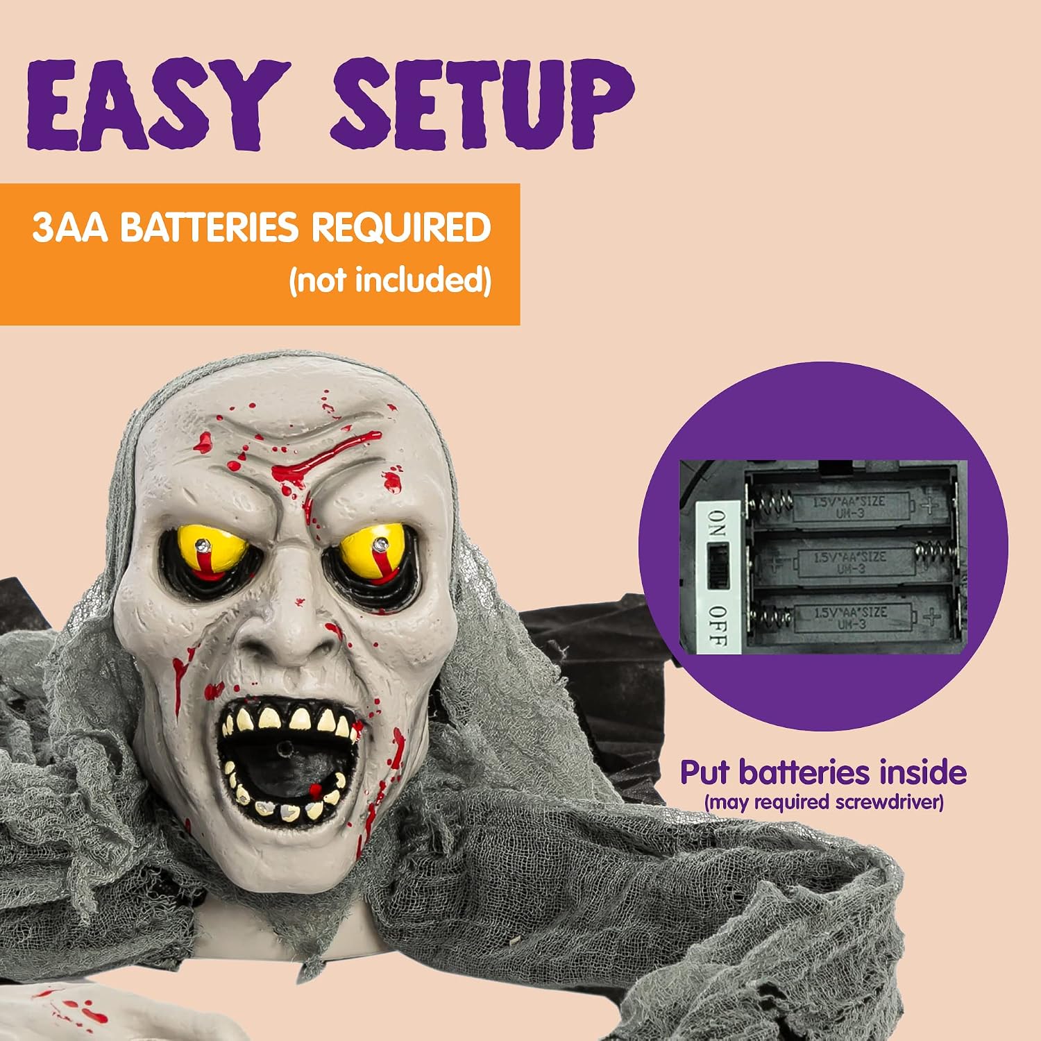 Outdoor Light-Up Zombie Groundbreaker: Sound, Blood for Halloween - Image 6