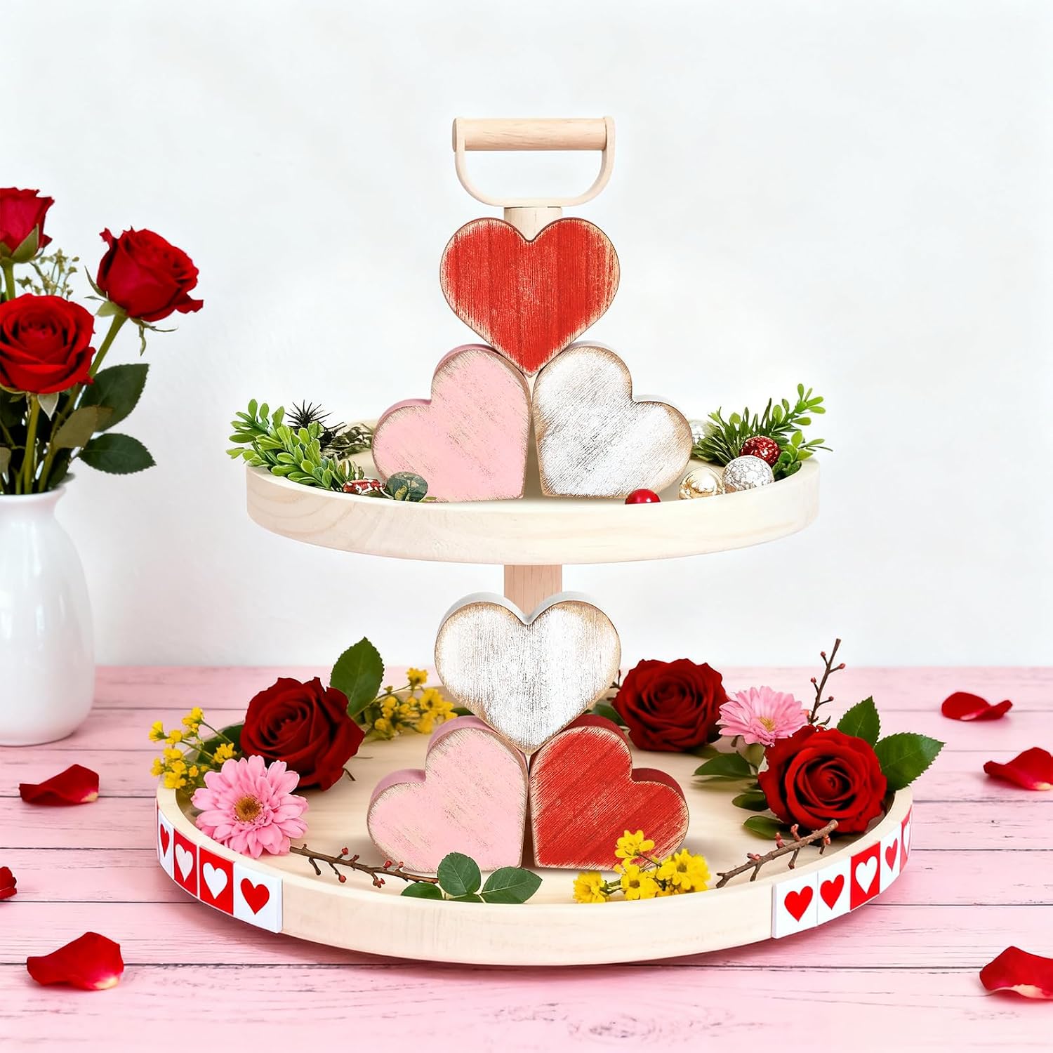 Review: Vintage Wood Heart Blocks (6pc) - Red/Pink/White Valentine Home Decor - Image 4
