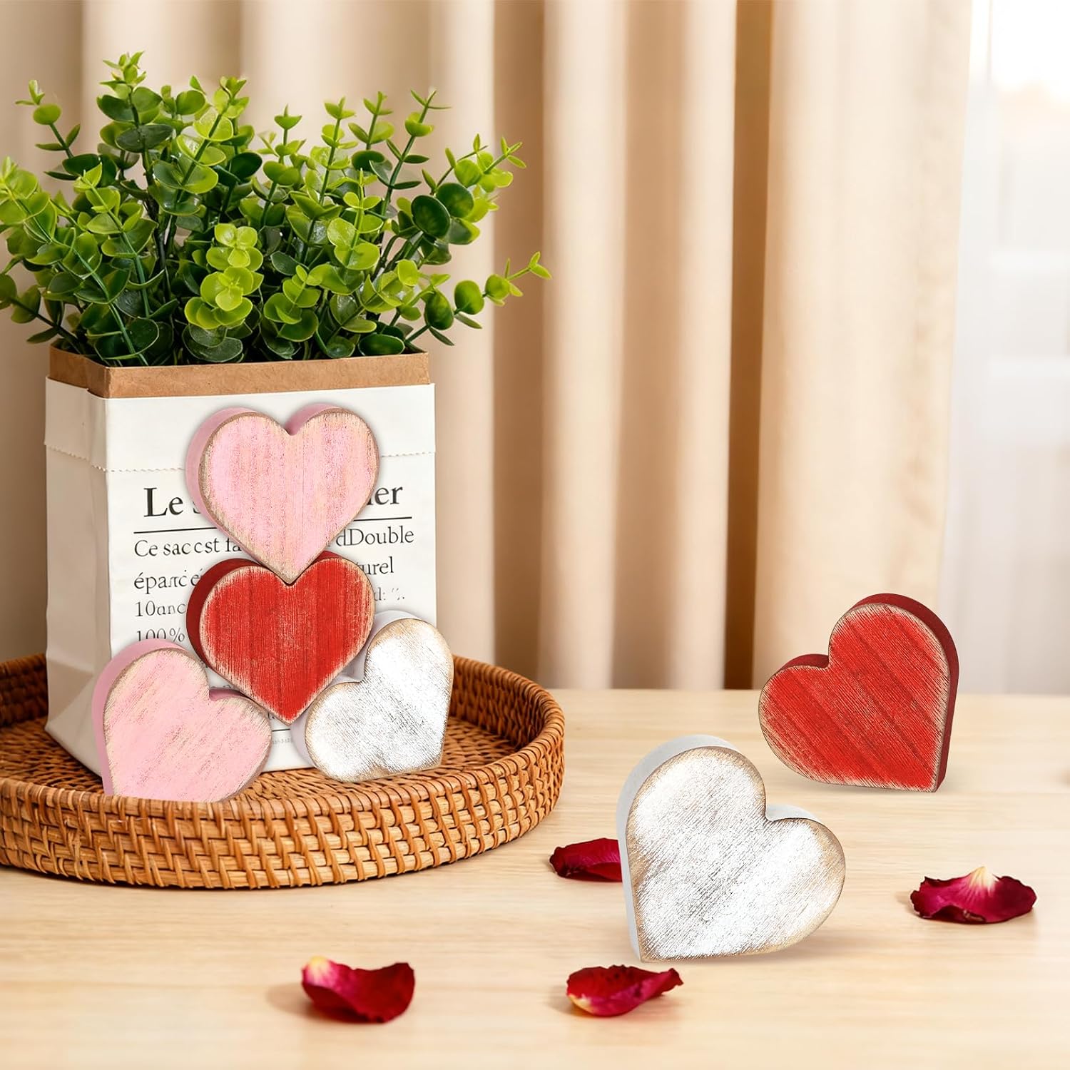 Review: Vintage Wood Heart Blocks (6pc) - Red/Pink/White Valentine Home Decor - Image 5