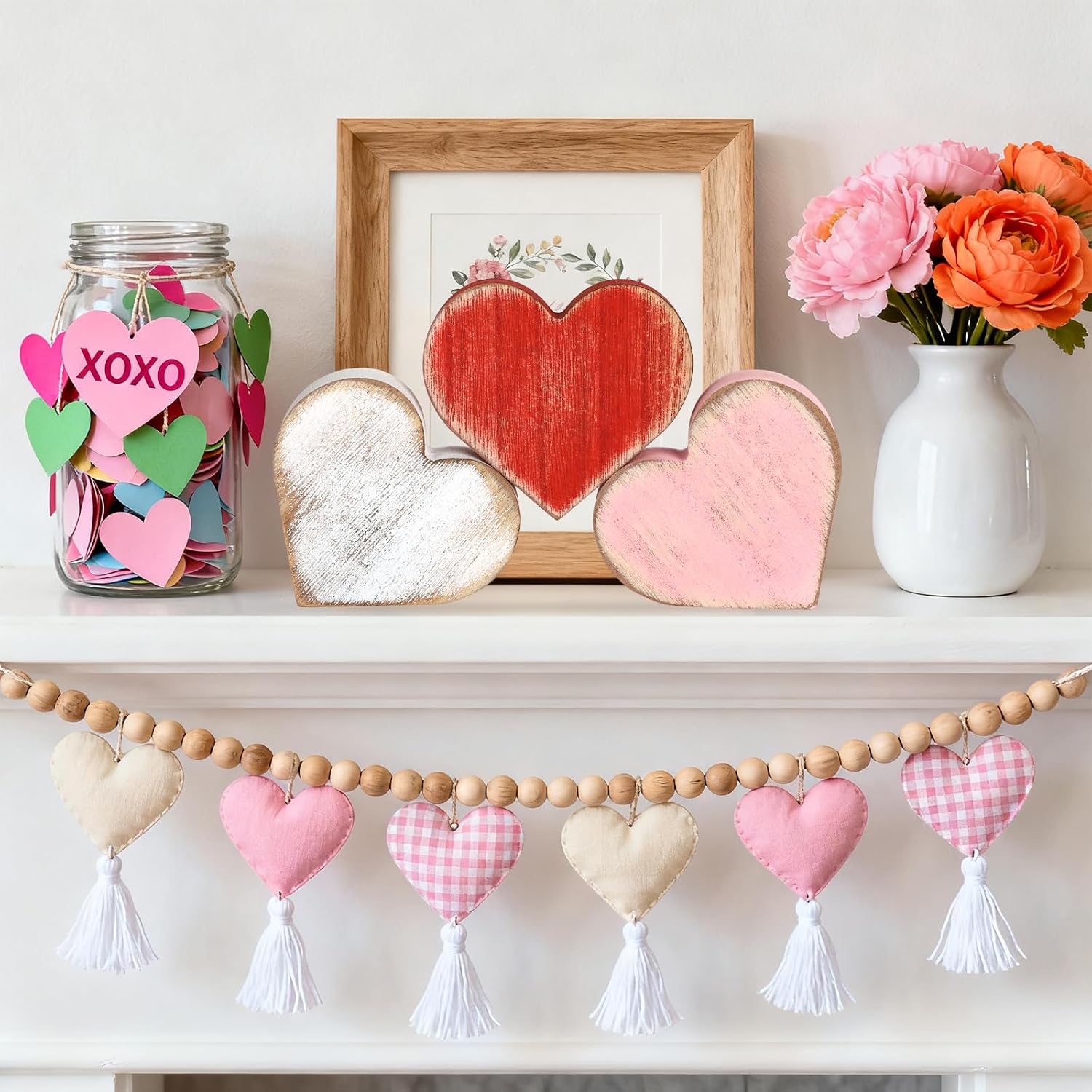 Review: Vintage Wood Heart Blocks (6pc) - Red/Pink/White Valentine Home Decor - Image 6