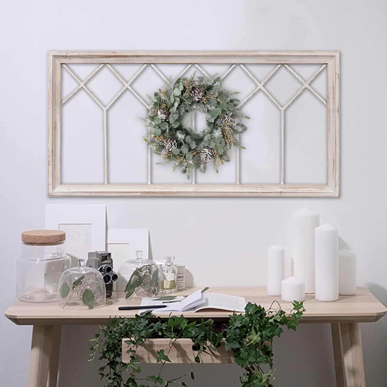 Rustic Farmhouse Faux Window Frame Wall Decor, Washable White - Image 3