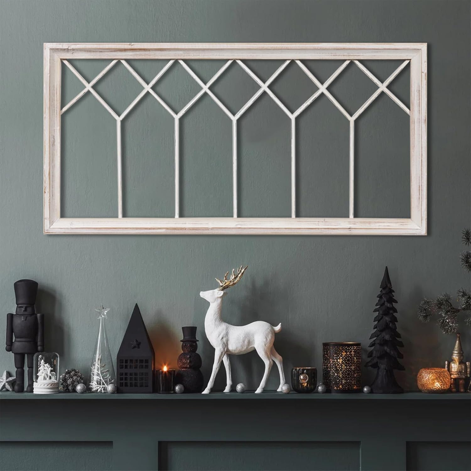 Rustic Farmhouse Faux Window Frame Wall Decor, Washable White - Image 5