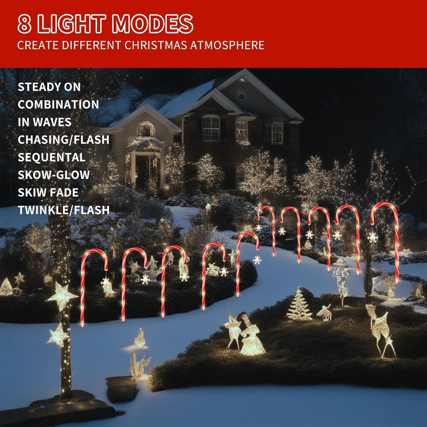 10 Solar Warm White Christmas Candy Cane Path Lights: 8 Modes, Dusk-On, IP44 Review - Image 3