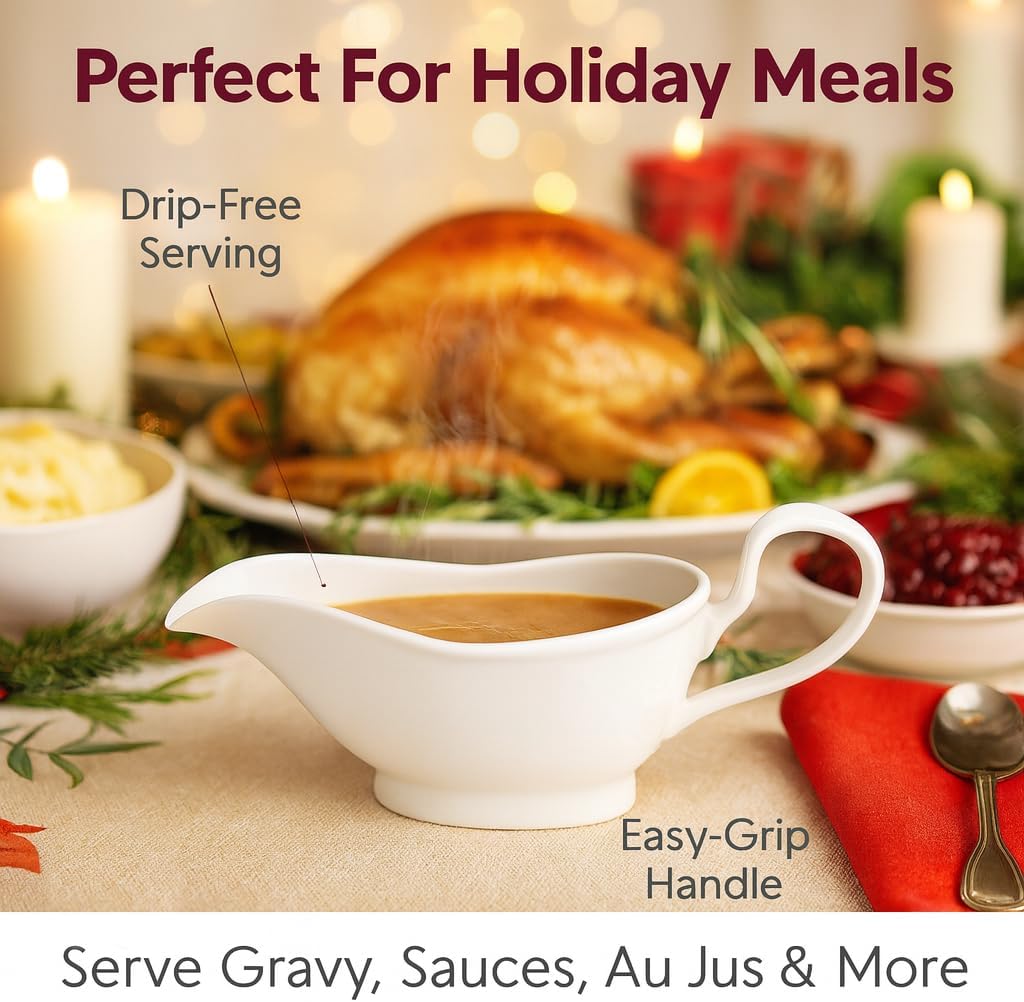 HIC Kitchen Gravy Boat Review: 8oz Porcelain, Pedestal, for Holidays - Image 2