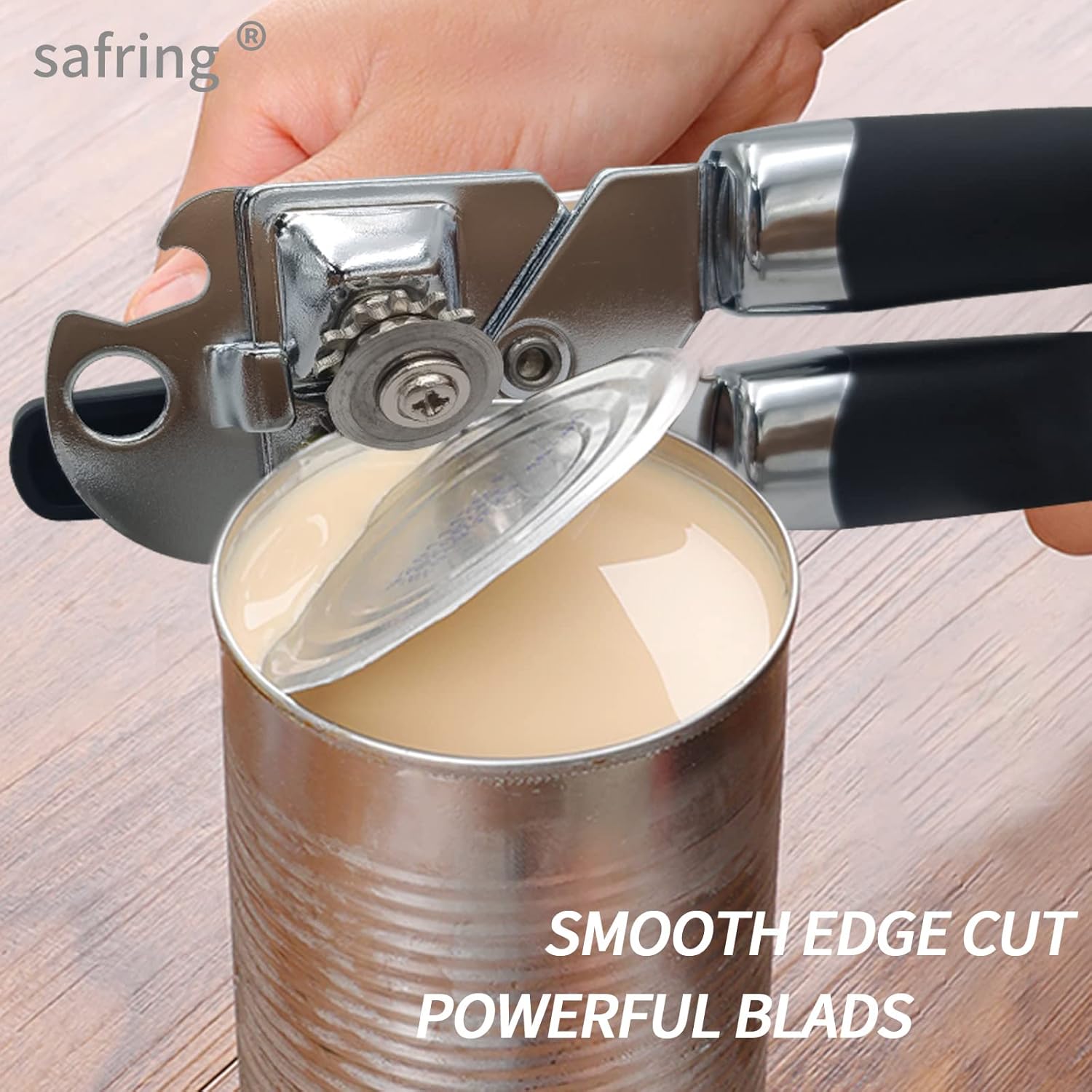 Safring Heavy Duty Manual Can Opener, SS, Ergonomic Handle, Smooth Edge Cut, Bottle Opener. - Image 3