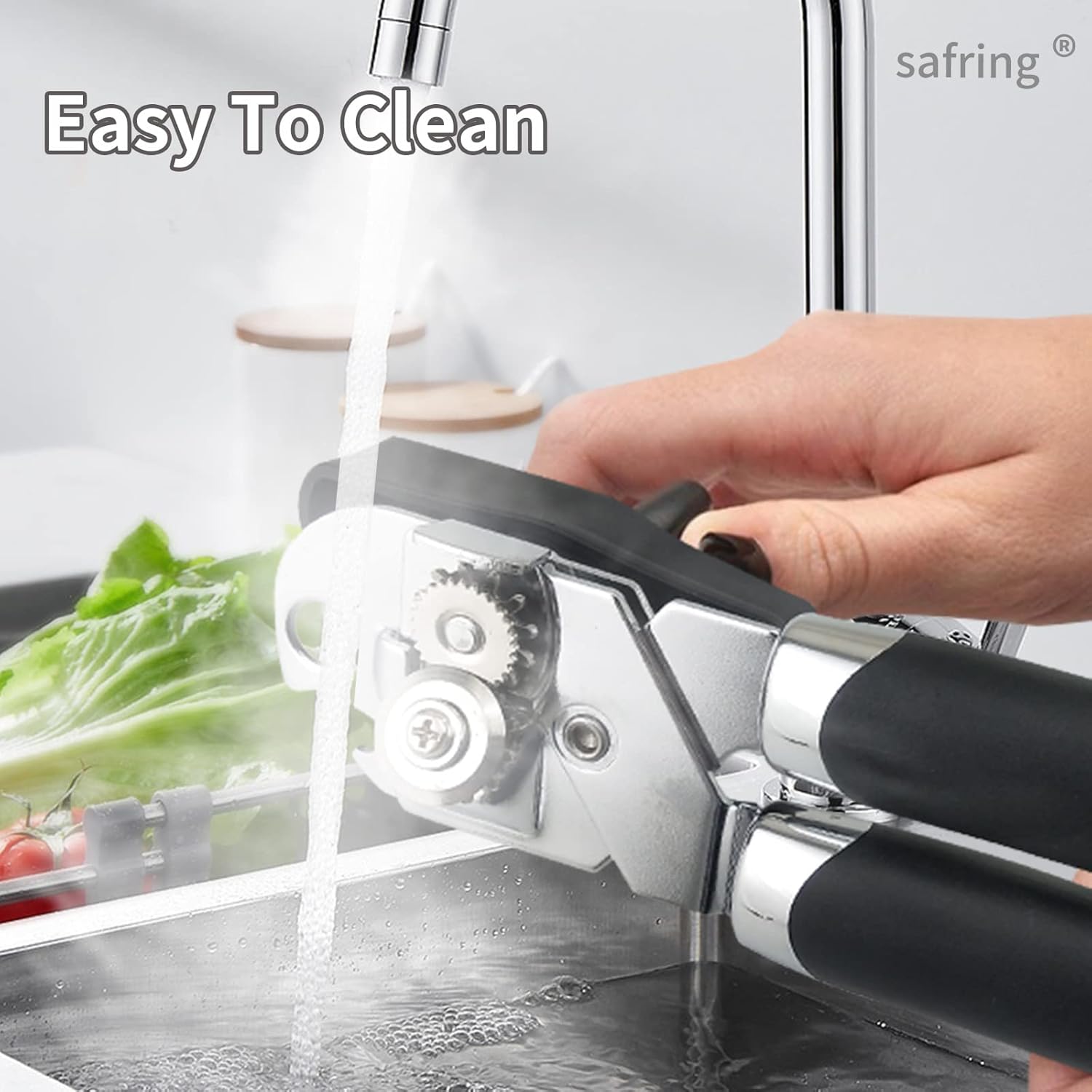 Safring Heavy Duty Manual Can Opener, SS, Ergonomic Handle, Smooth Edge Cut, Bottle Opener. - Image 4