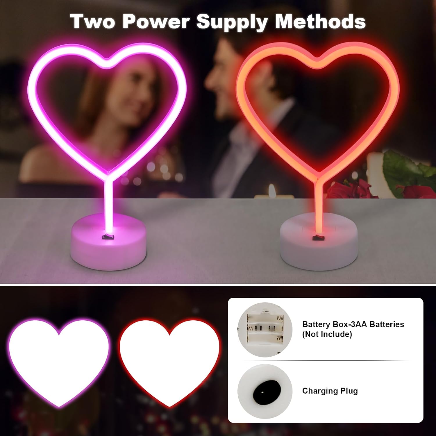 Review: 2-Pack Pink Heart Neon Lights - USB/Battery V-Day Decor - Image 3