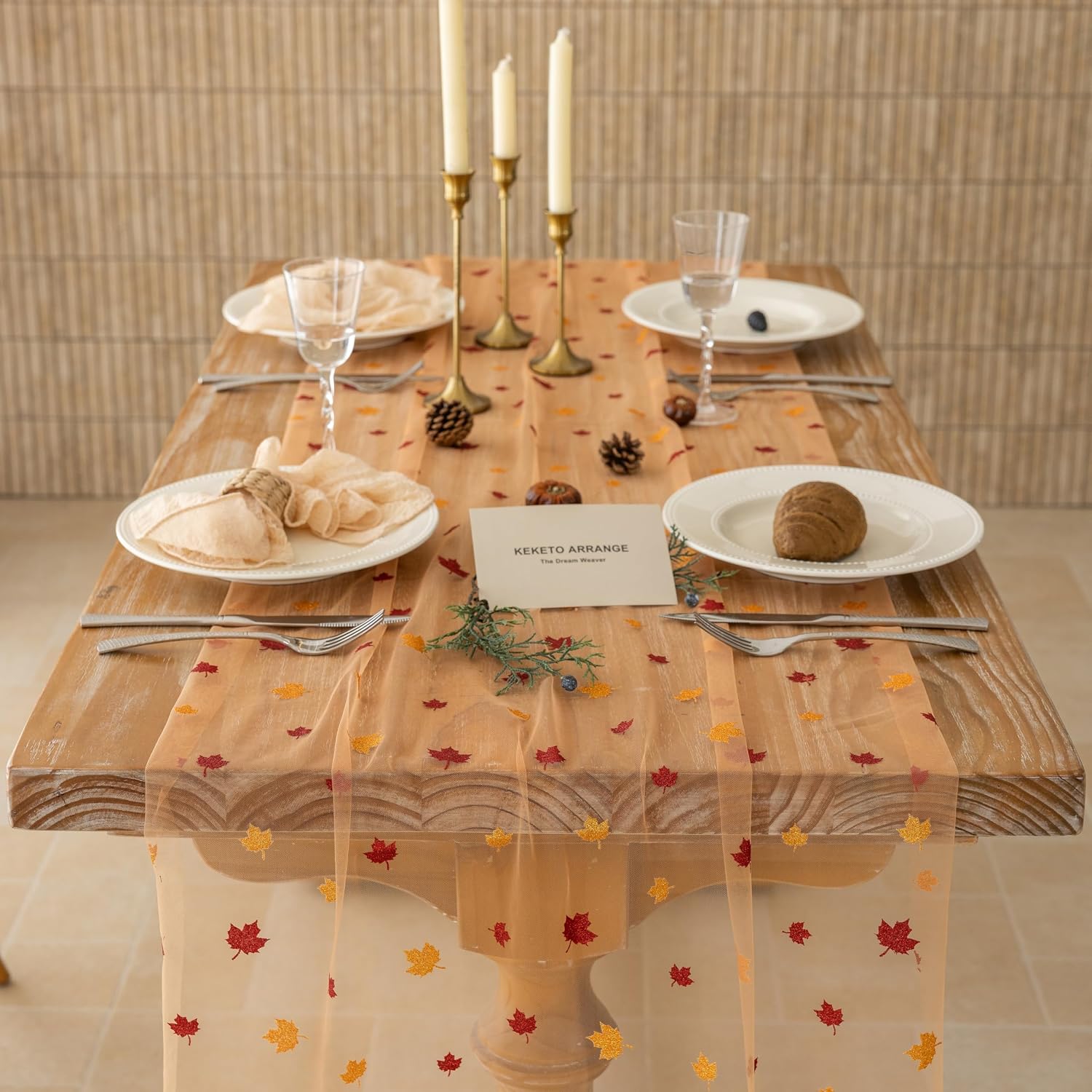 120 Fall Maple Leaf Tulle Table Runner - Thanksgiving Autumn Decor - Image 3