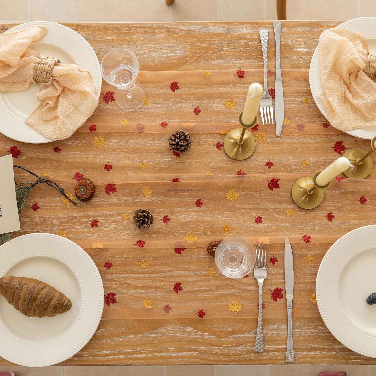 120 Fall Maple Leaf Tulle Table Runner - Thanksgiving Autumn Decor - Image 4
