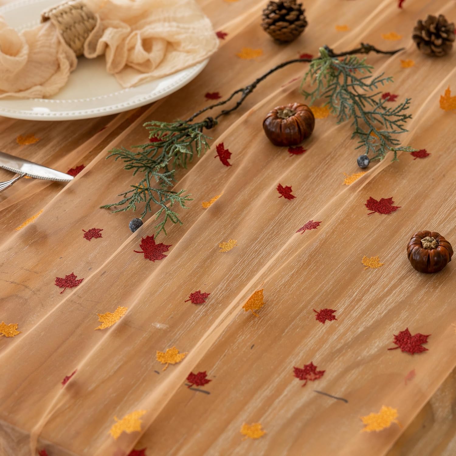 120 Fall Maple Leaf Tulle Table Runner - Thanksgiving Autumn Decor - Image 5