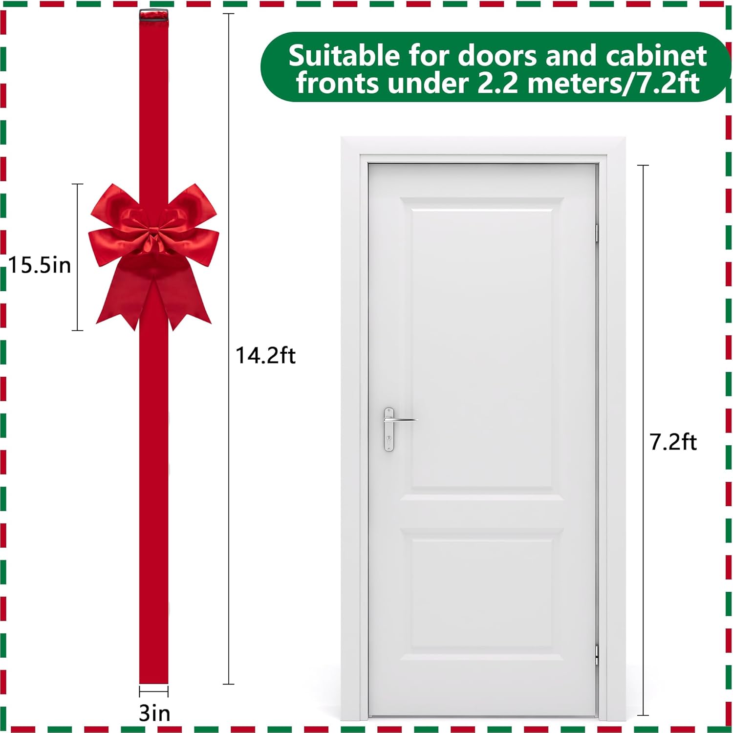 Large Red Adjustable Christmas Door Bow & Decor. - Image 2