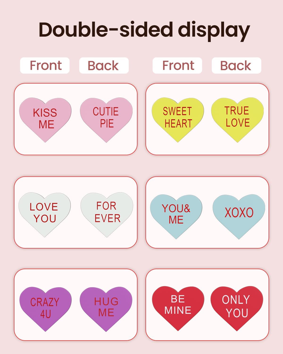 6 Pcs Double-Sided Wooden Conversation Hearts Decor for Valentine's - Image 2