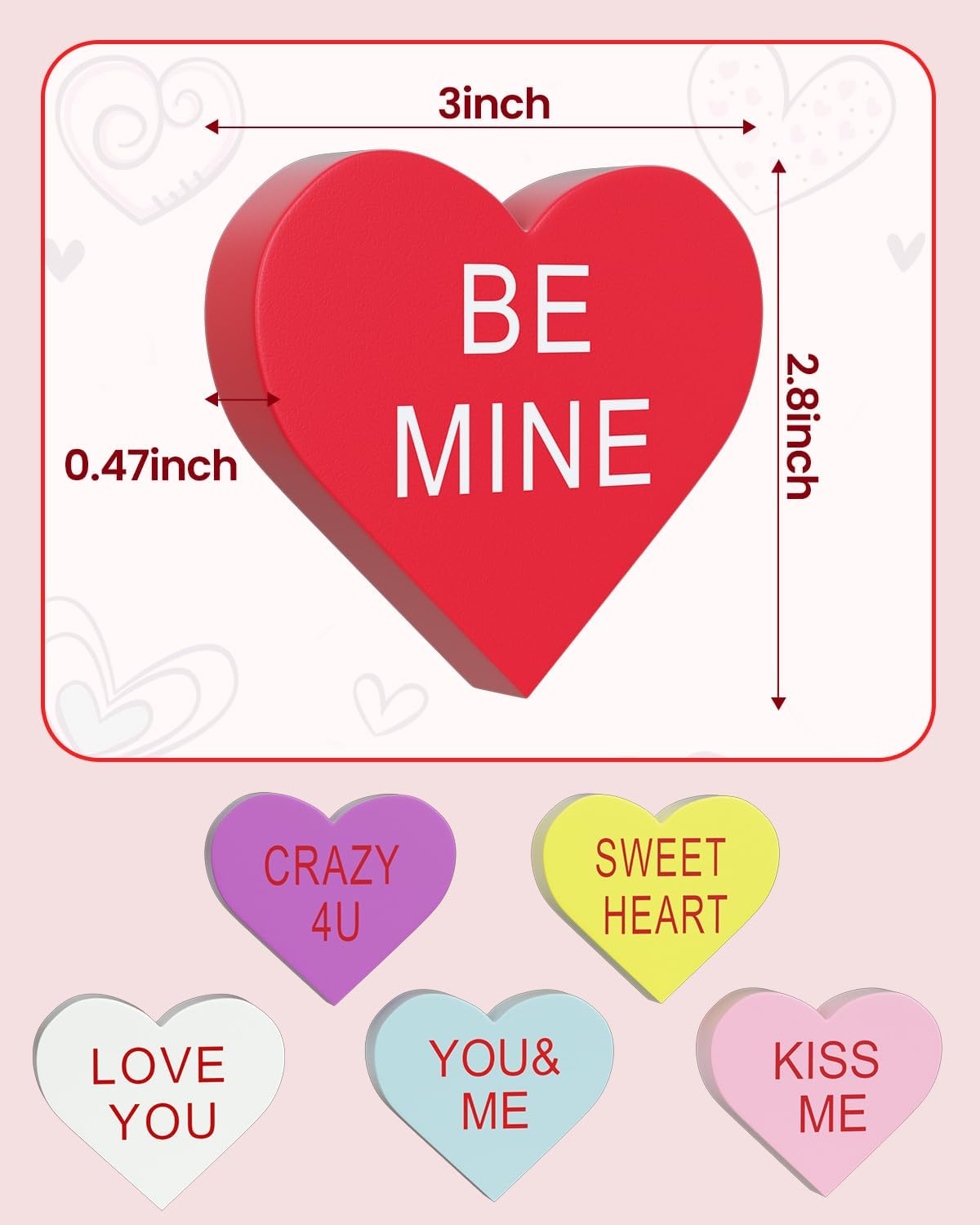 6 Pcs Double-Sided Wooden Conversation Hearts Decor for Valentine's - Image 3