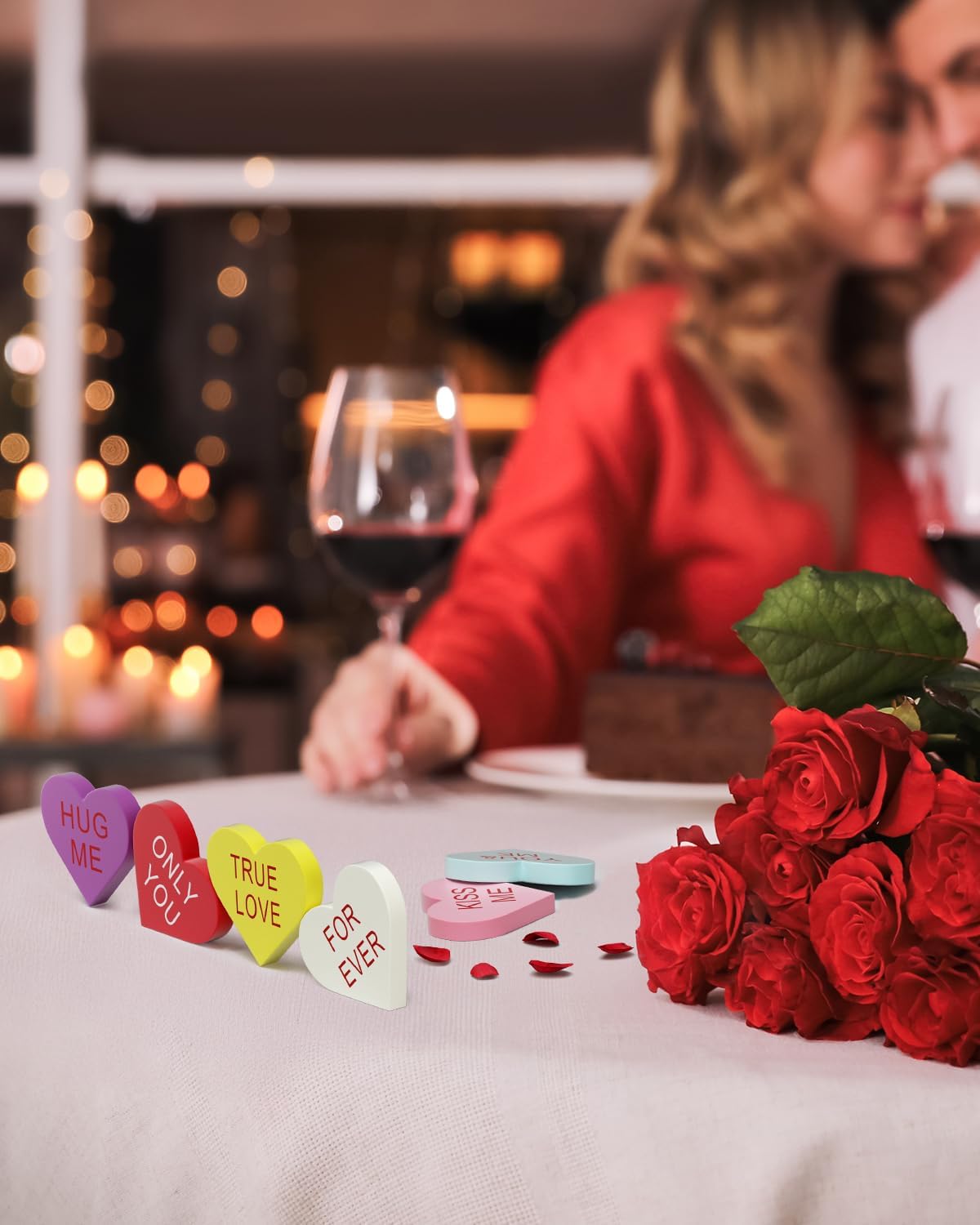 6 Pcs Double-Sided Wooden Conversation Hearts Decor for Valentine's - Image 4