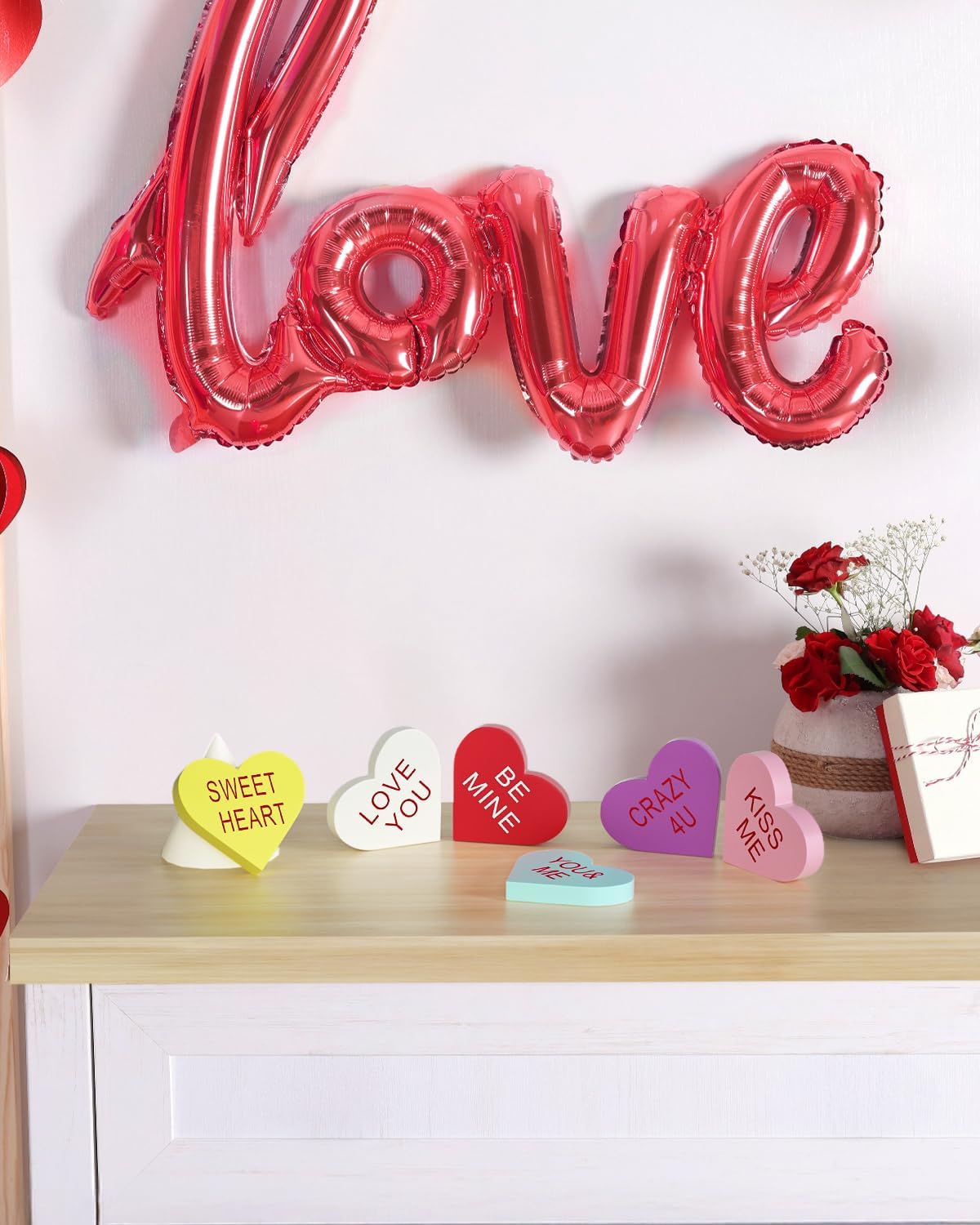 6 Pcs Double-Sided Wooden Conversation Hearts Decor for Valentine's - Image 5