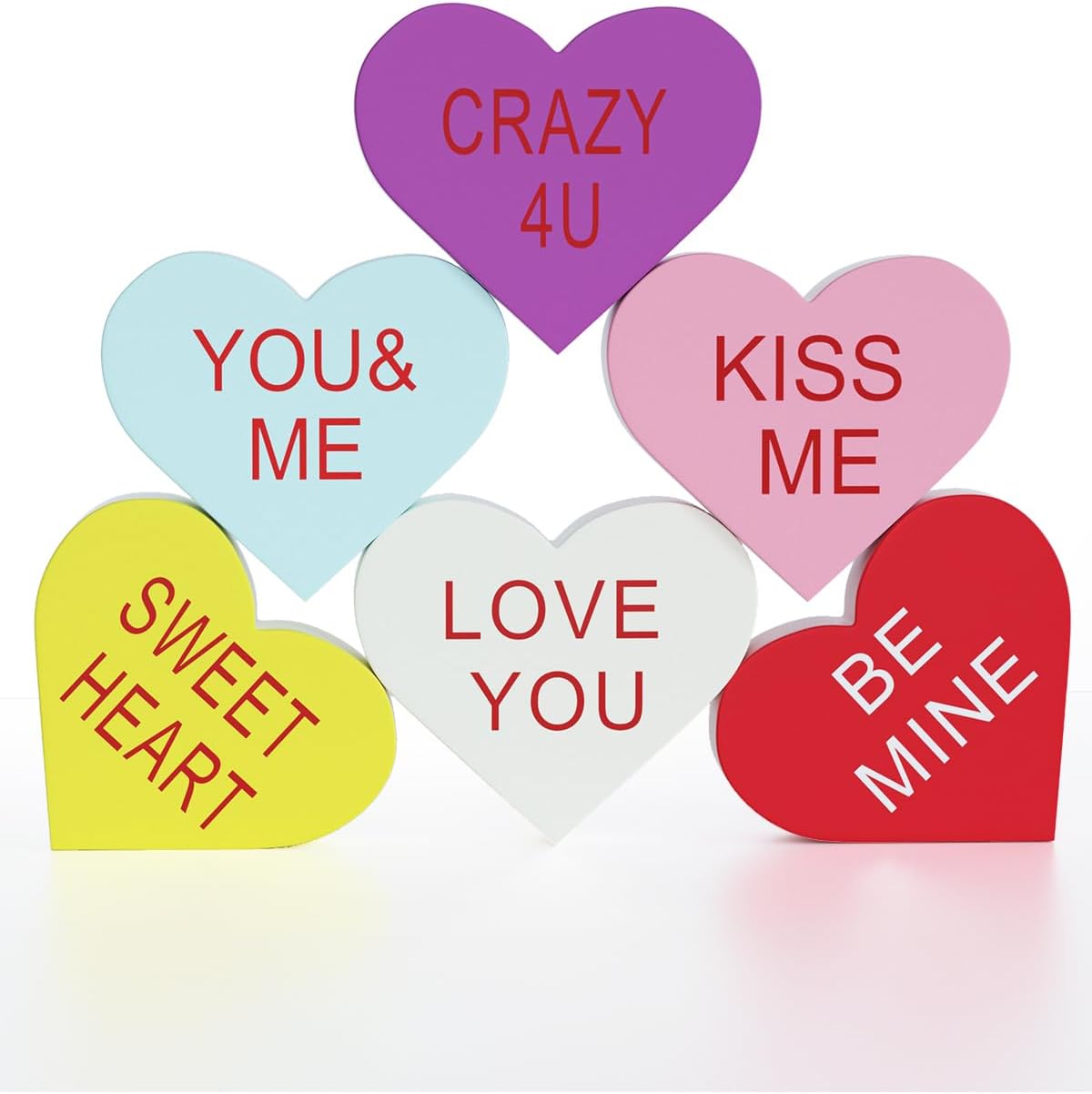 6 Pcs Double-Sided Wooden Conversation Hearts Decor for Valentine's - Image 7