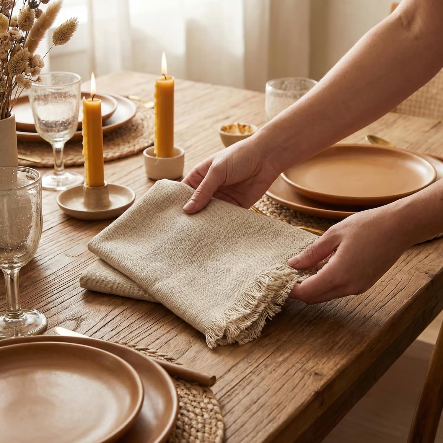 12 Natural 18x18 Washable Linen Cotton Napkins for Wedding & Holiday Tables. - Image 3