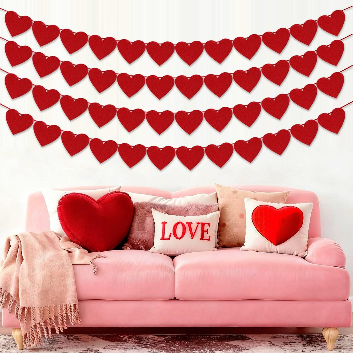 Pre-Strung 4Pcs Red Felt Heart Banners for Valentines, Weddings & Anniversaries Decor. - Image 5