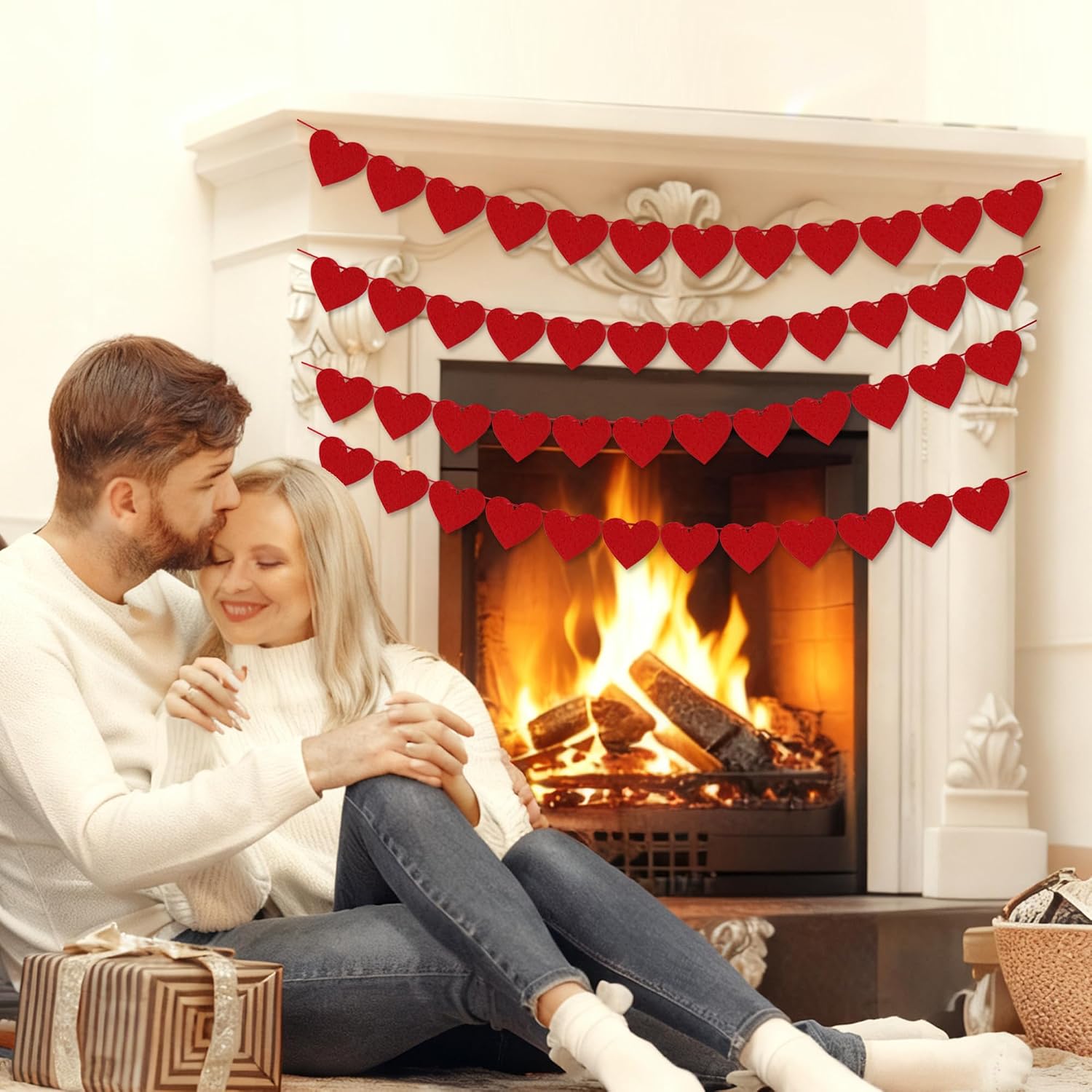 Pre-Strung 4Pcs Red Felt Heart Banners for Valentines, Weddings & Anniversaries Decor. - Image 6