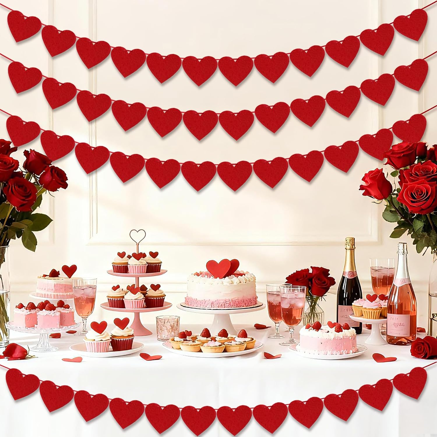 Pre-Strung 4Pcs Red Felt Heart Banners for Valentines, Weddings & Anniversaries Decor. - Image 7