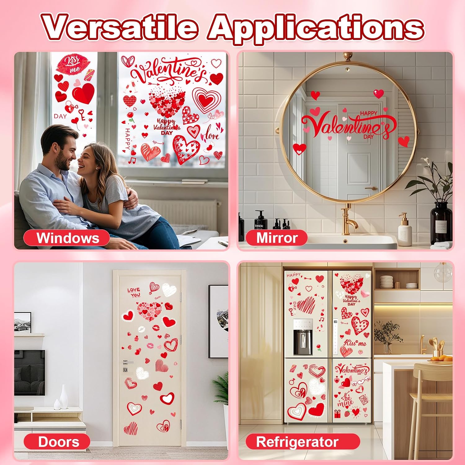 Valentine Red Heart Window Clings & Cupid Decals for Home, Office, Classroom. - Image 3