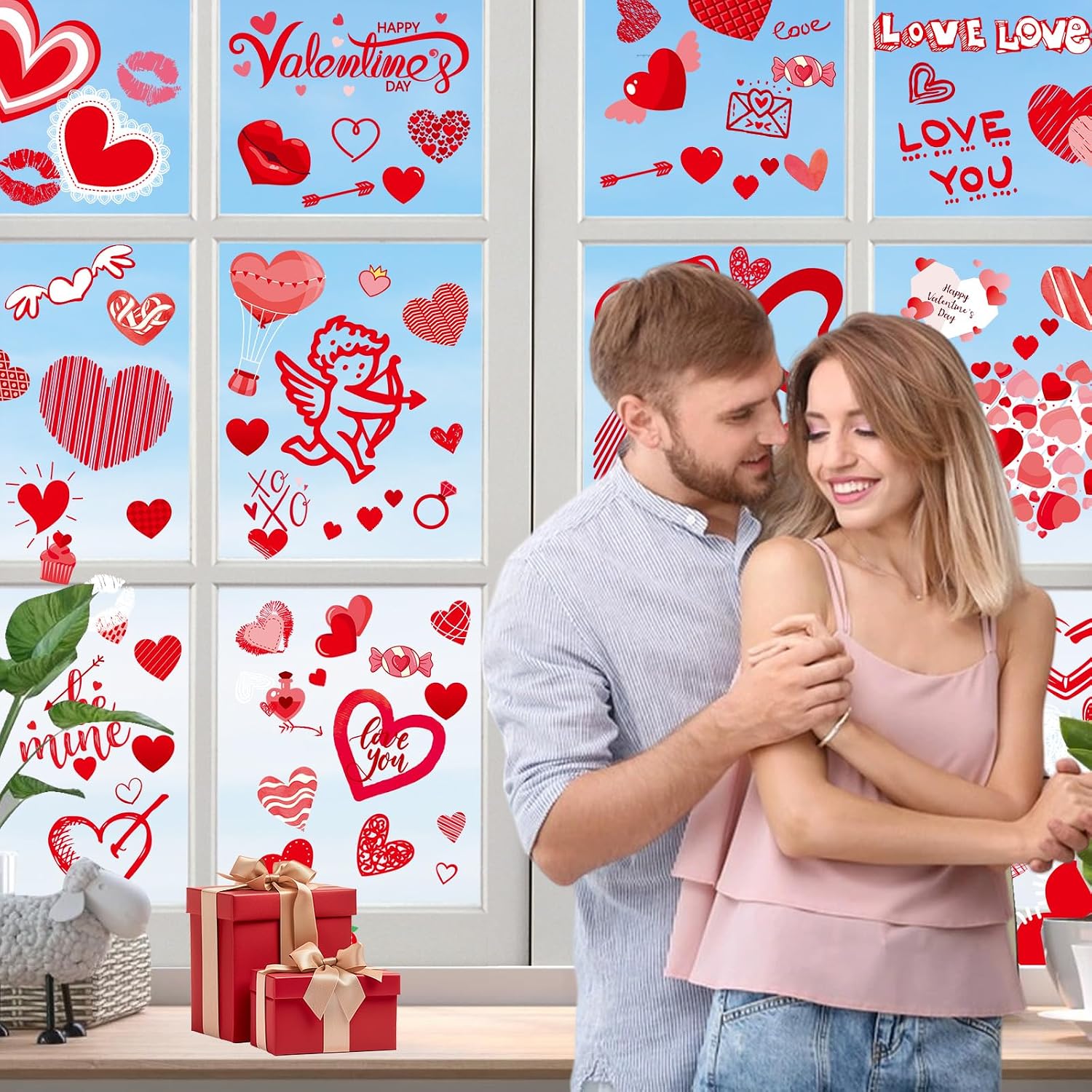 Valentine Red Heart Window Clings & Cupid Decals for Home, Office, Classroom. - Image 4