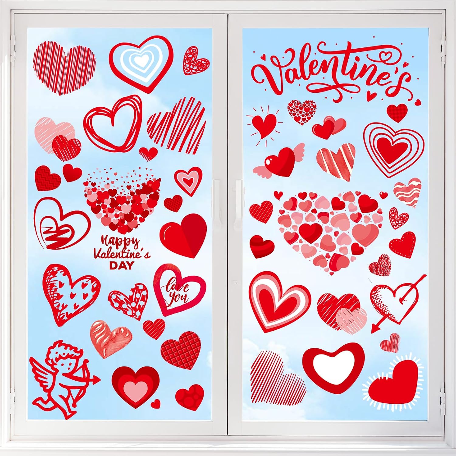 Valentine Red Heart Window Clings & Cupid Decals for Home, Office, Classroom. - Image 6