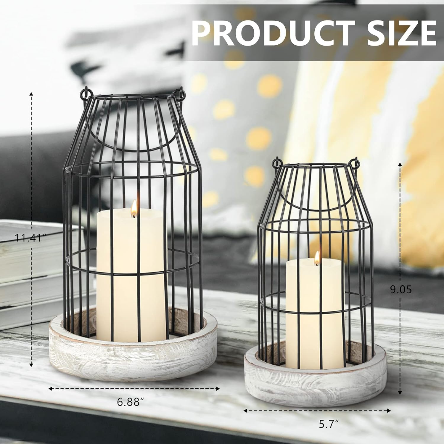 Set of 2 Rustic Cage Candle Lanterns - Modern Farmhouse Indoor/Outdoor Decor - Image 6