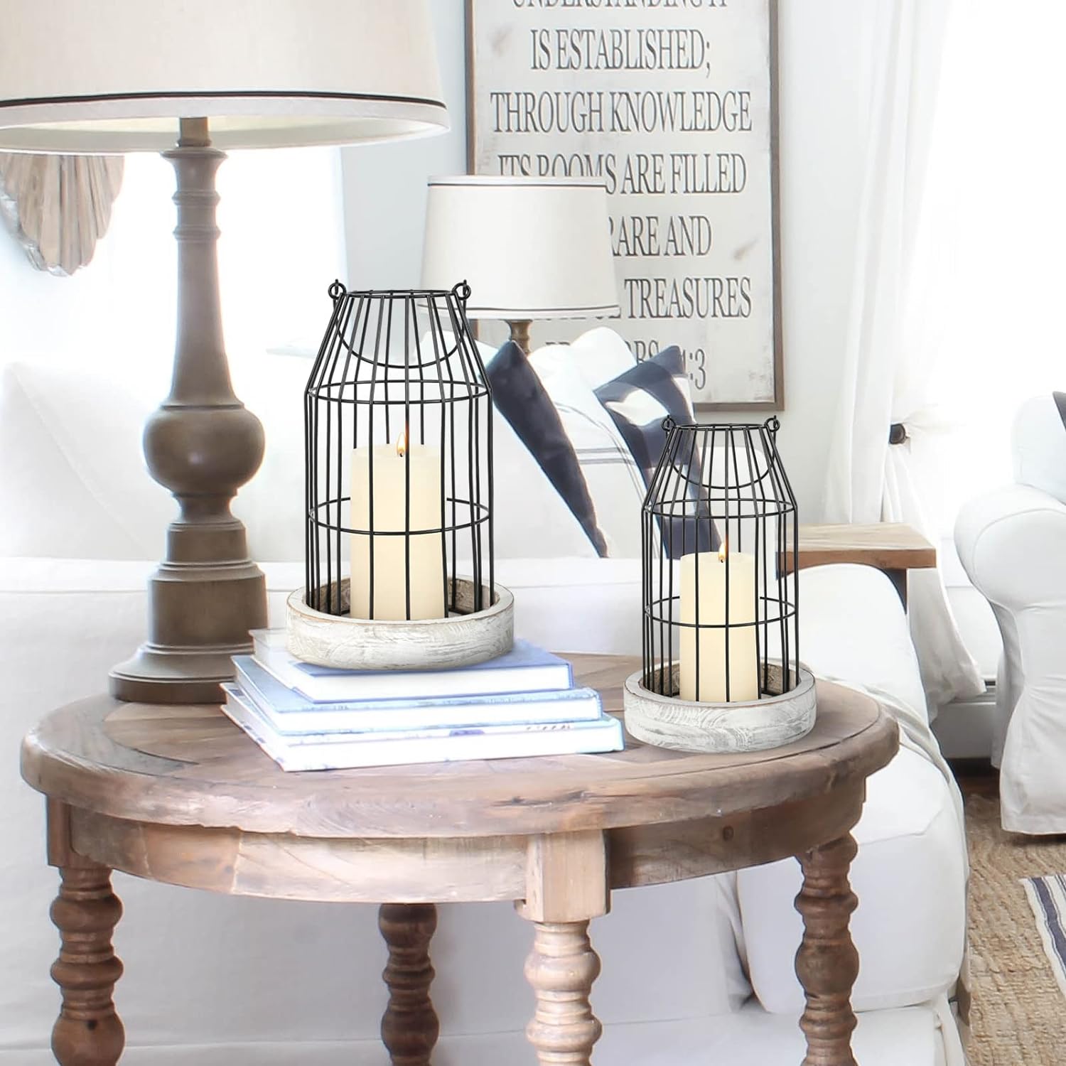 Set of 2 Rustic Cage Candle Lanterns - Modern Farmhouse Indoor/Outdoor Decor - Image 7