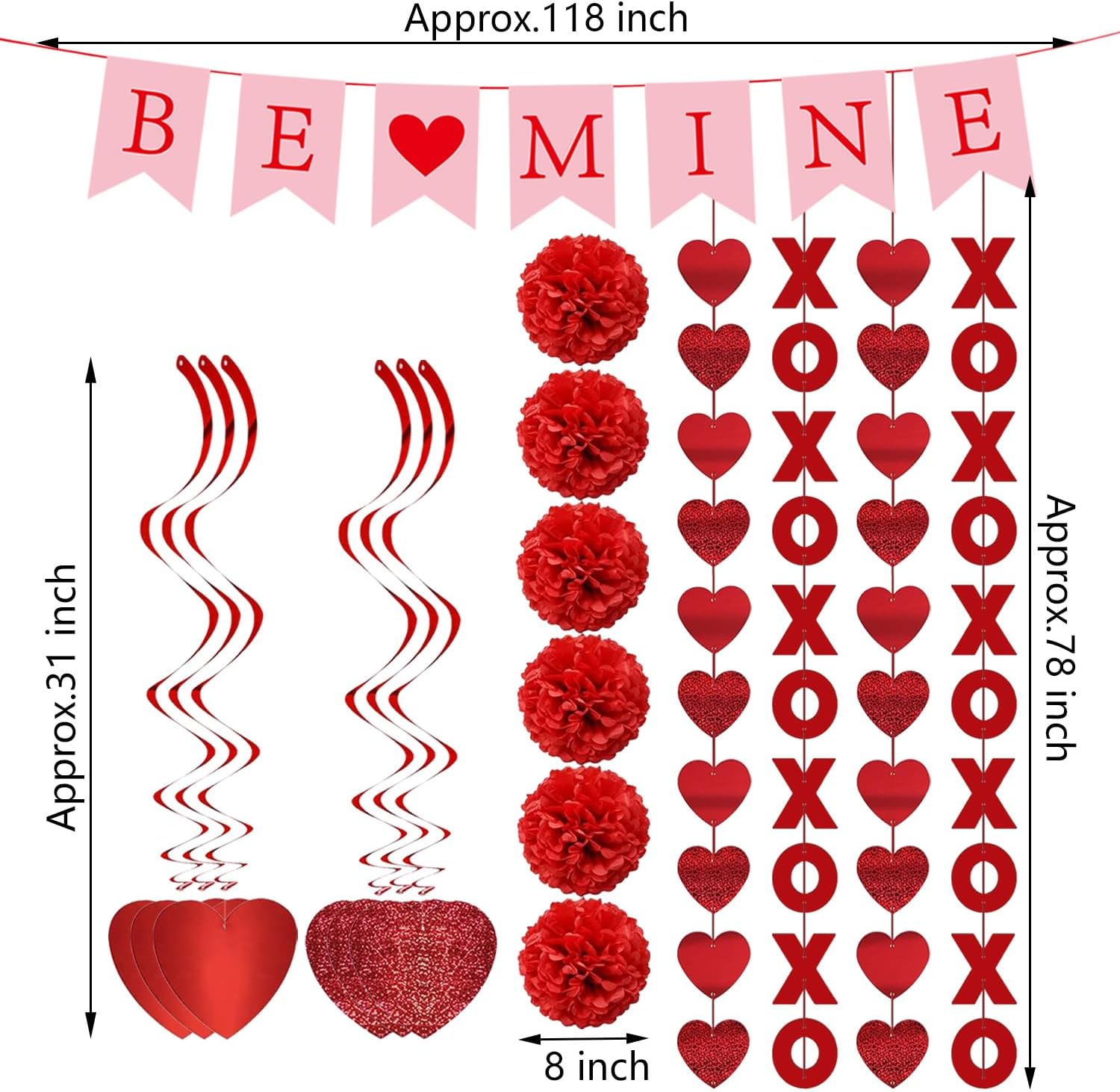 Red Pre-Assembled 'BE MINE' Kit: Hearts, Fans, Balls for Any Celebration! - Image 3