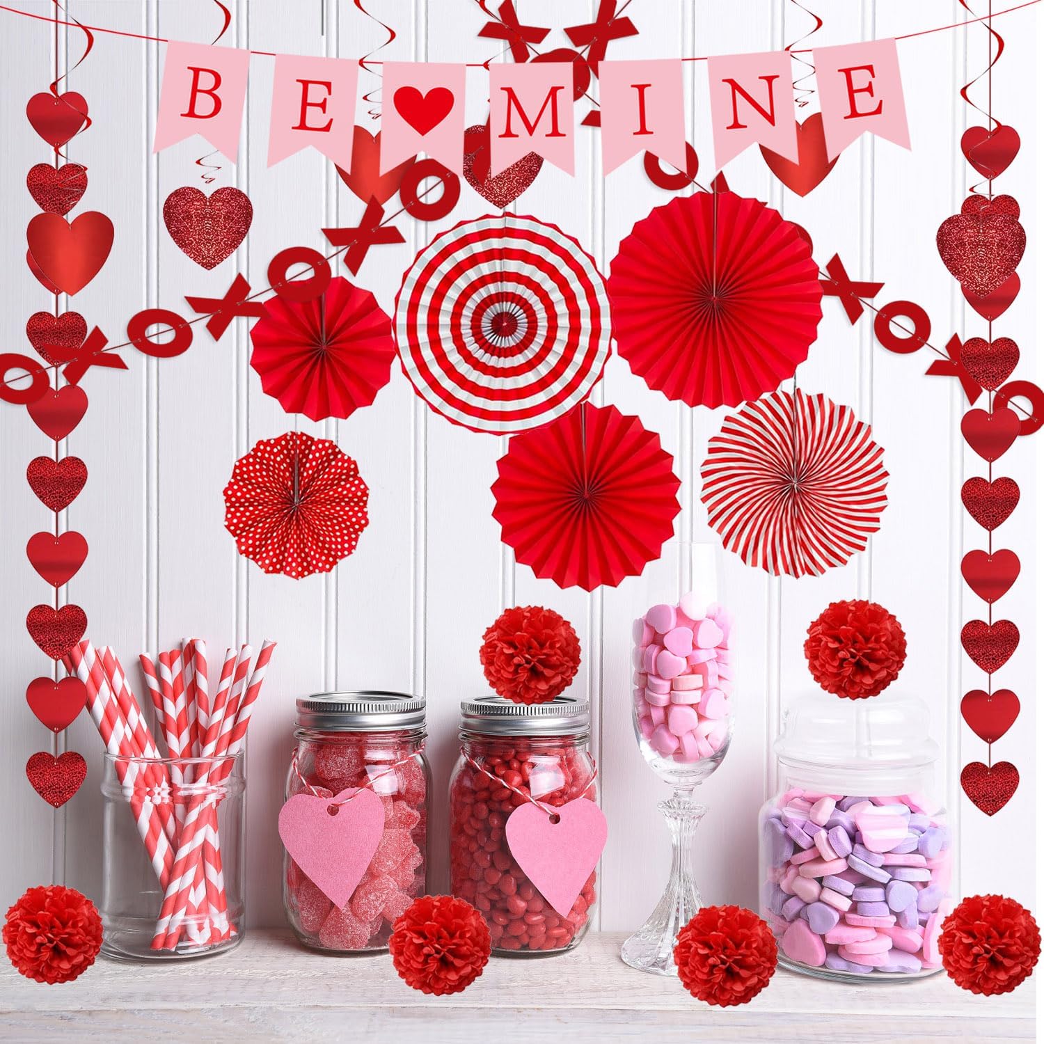 Red Pre-Assembled 'BE MINE' Kit: Hearts, Fans, Balls for Any Celebration! - Image 5