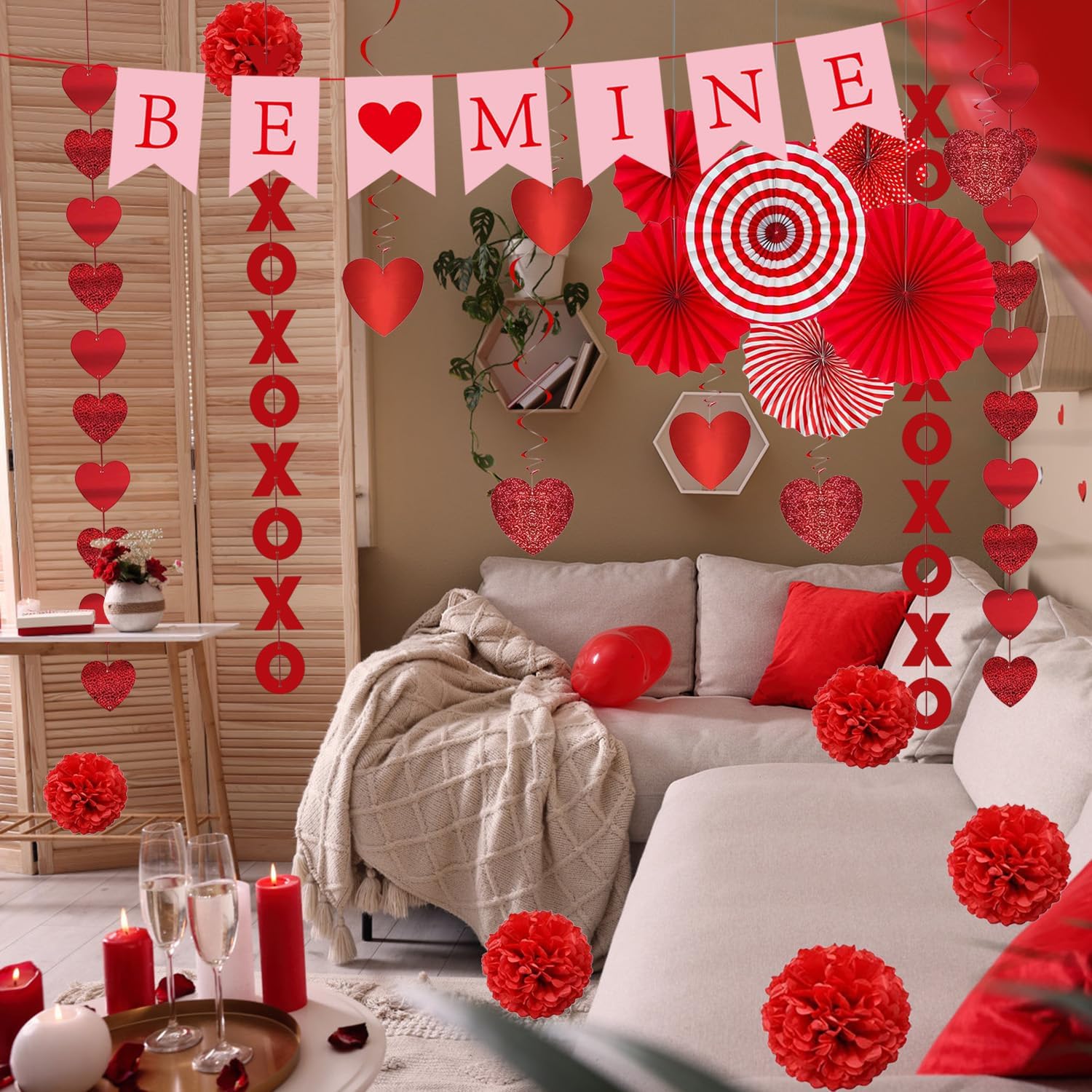Red Pre-Assembled 'BE MINE' Kit: Hearts, Fans, Balls for Any Celebration! - Image 7