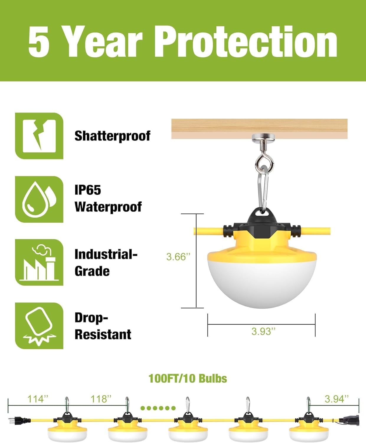 YXL 100FT Industrial LED String Lights Review: Super Bright, Waterproof IP65. - Image 3
