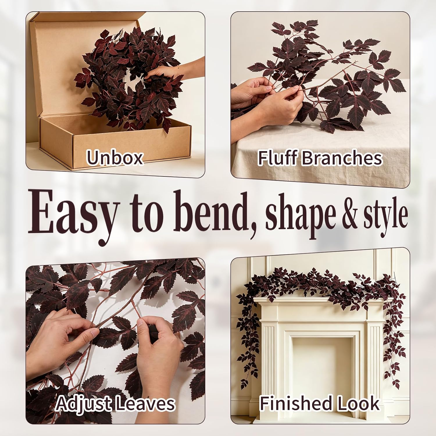 2-Pack Plum Fall Garlands: Full Artificial Autumn Leaves for Home, Mantel & Holiday Decor. - Image 3