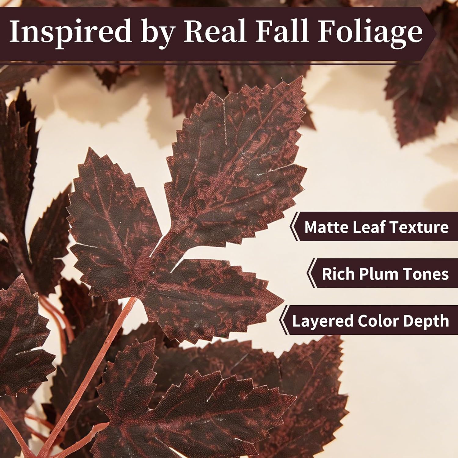 2-Pack Plum Fall Garlands: Full Artificial Autumn Leaves for Home, Mantel & Holiday Decor. - Image 4