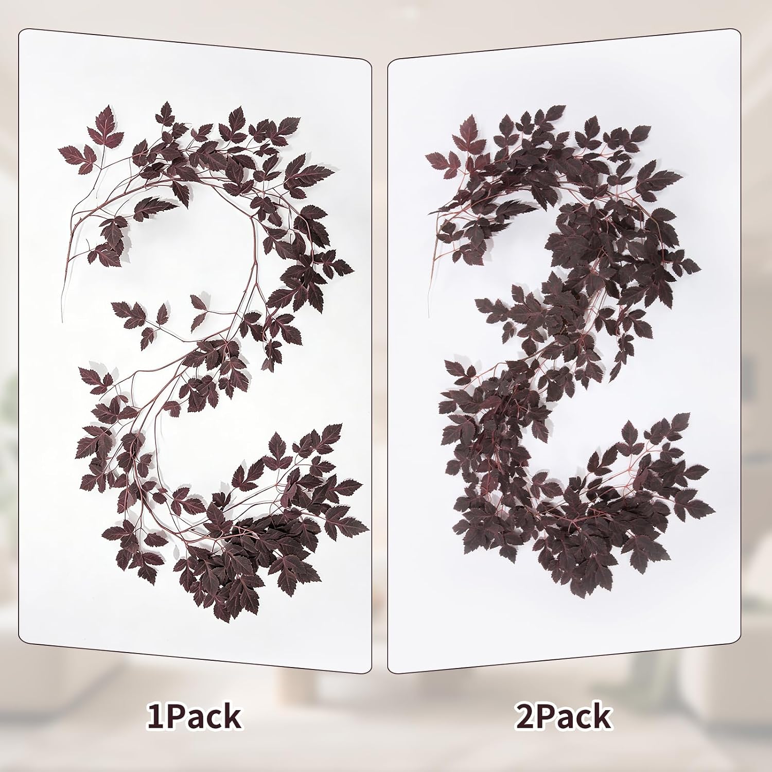 2-Pack Plum Fall Garlands: Full Artificial Autumn Leaves for Home, Mantel & Holiday Decor. - Image 5