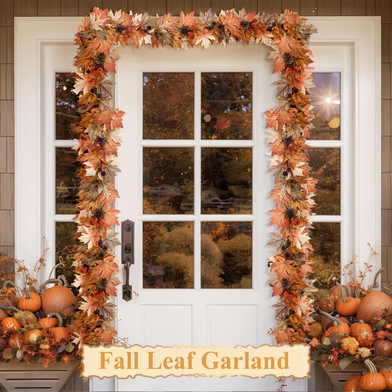 6FT Lighted Fall Garland with Timer, Realistic Leaves, Berries & Pine Cones for Decor - Image 5