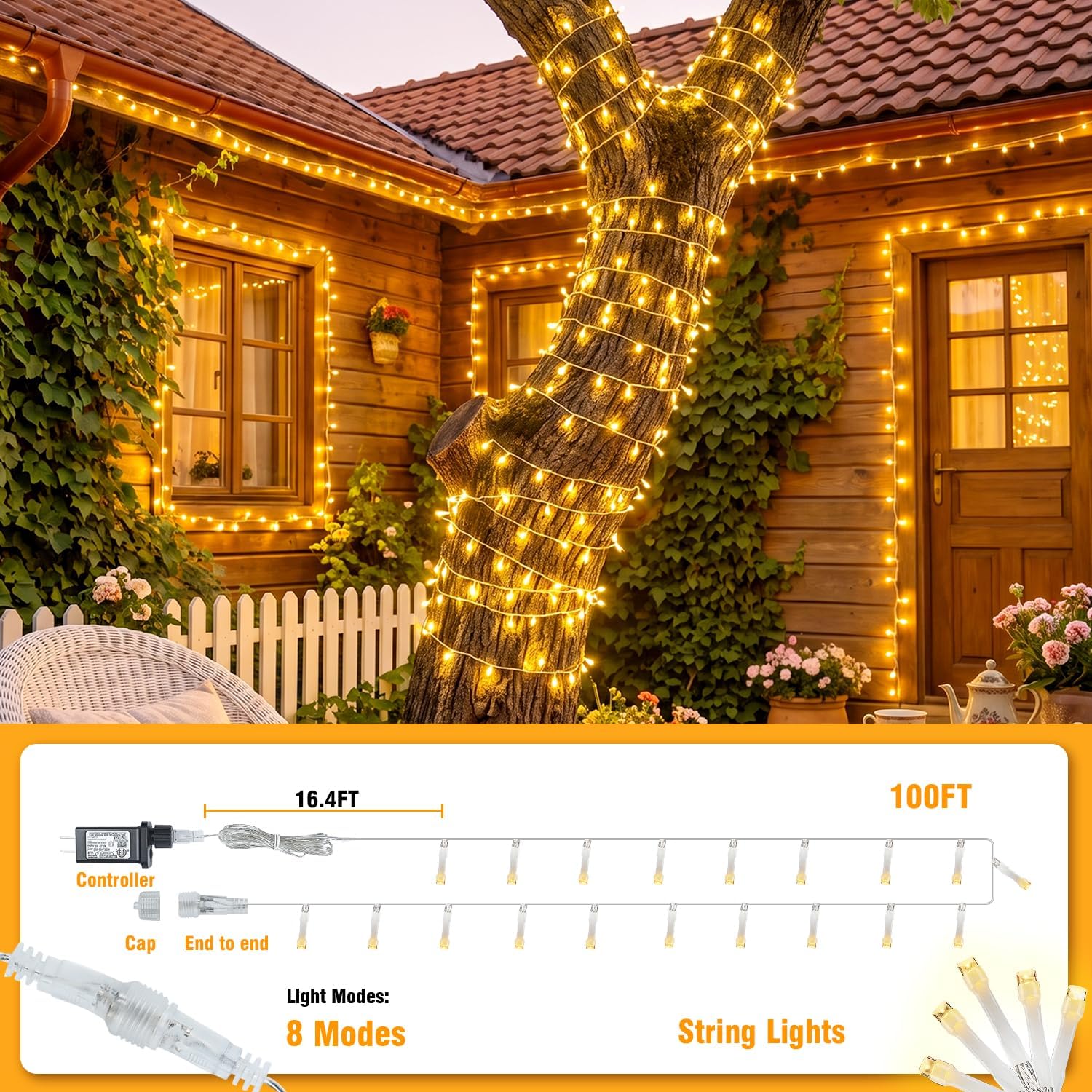 Warm White 116ft LED Fairy Lights: Connectable, Waterproof, Timer Decor - Image 2