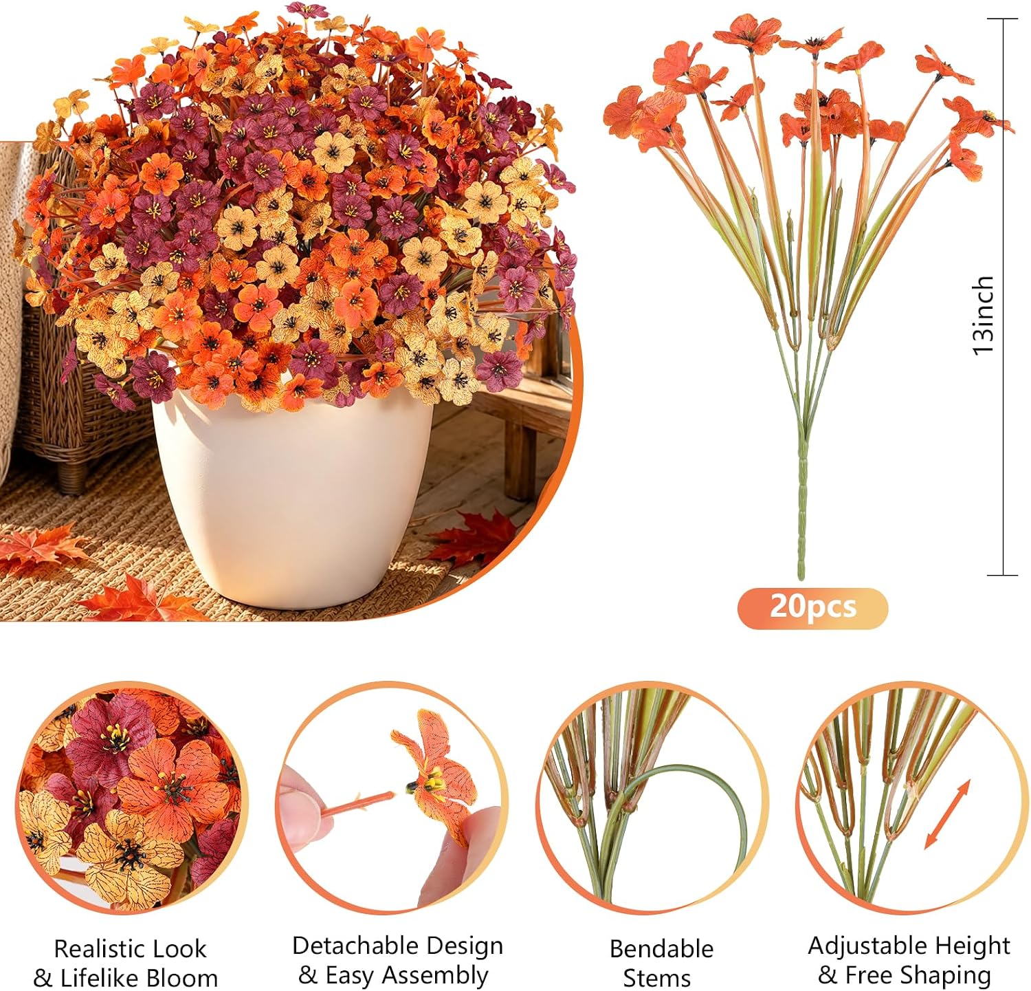 AmyHomie 20pc No-Fade Orange Mums: Outdoor Fall Decor Review - Image 3