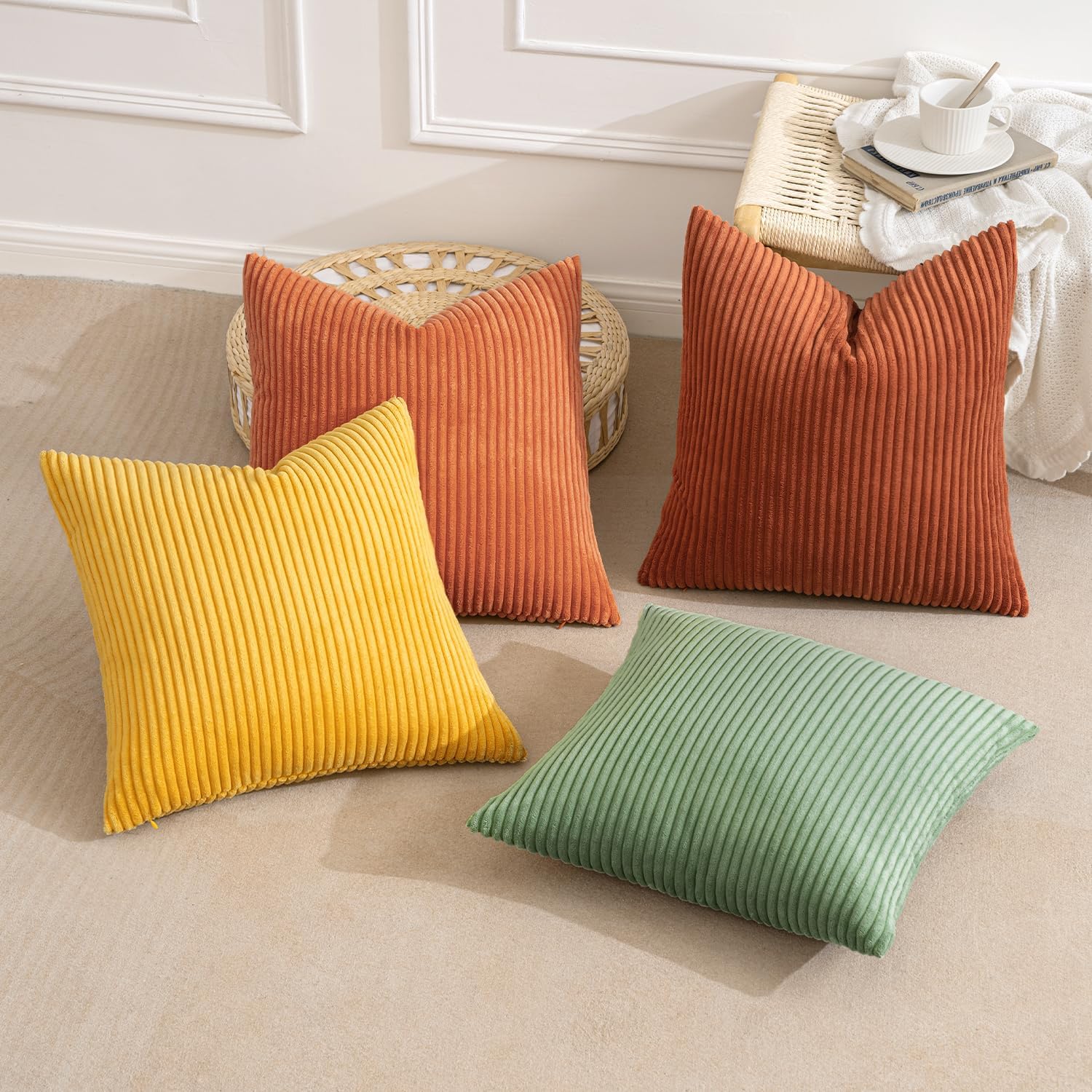 MIULEE 18x18 Fall Retro Decorative Pillow Covers, Set of 4 Yellow Rust Green - Image 4