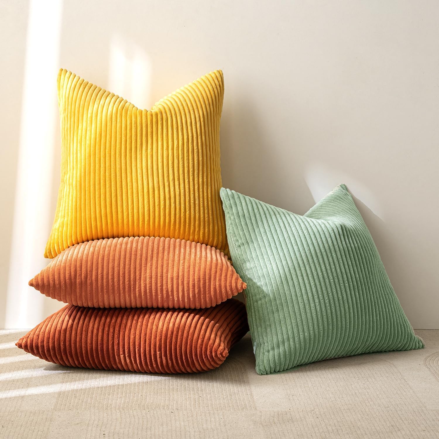 MIULEE 18x18 Fall Retro Decorative Pillow Covers, Set of 4 Yellow Rust Green - Image 5
