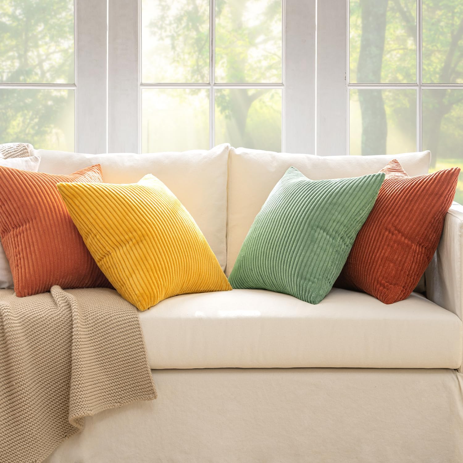 MIULEE 18x18 Fall Retro Decorative Pillow Covers, Set of 4 Yellow Rust Green - Image 6